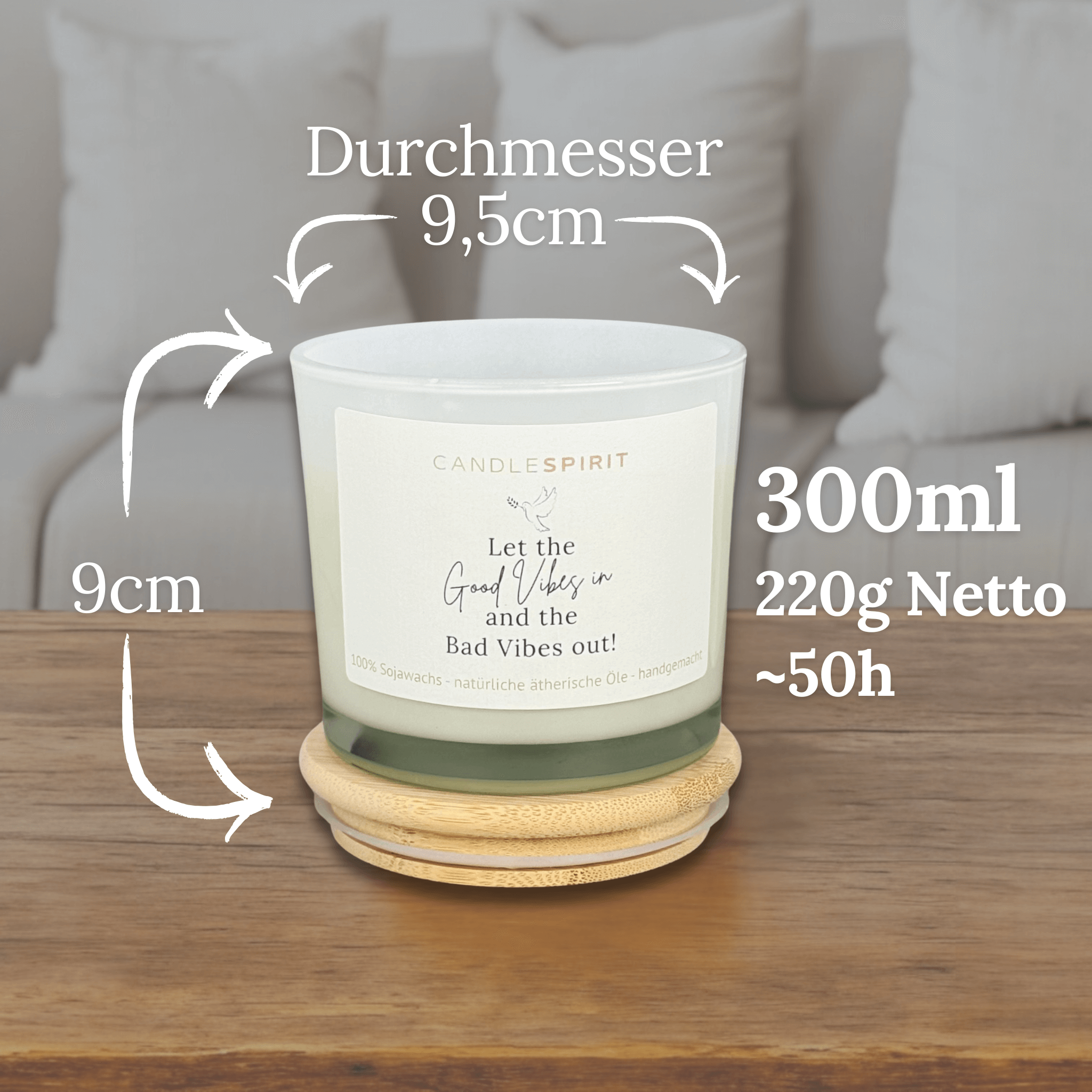 Duftkerze "Let the Good Vibes in and the Bad Vibes out!" Duft "SUMMERLOVE" mit Citronella & Lemongras | Bio-Sojawachs & reine ätherische Öle | 50h