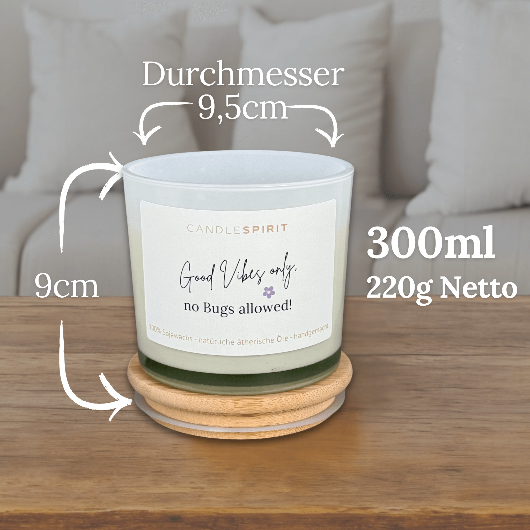 Duftkerze "Good Vibes only, no Bugs allowed!" Duft "SUMMERLOVE" aus Citronella & Lemongras | 50h