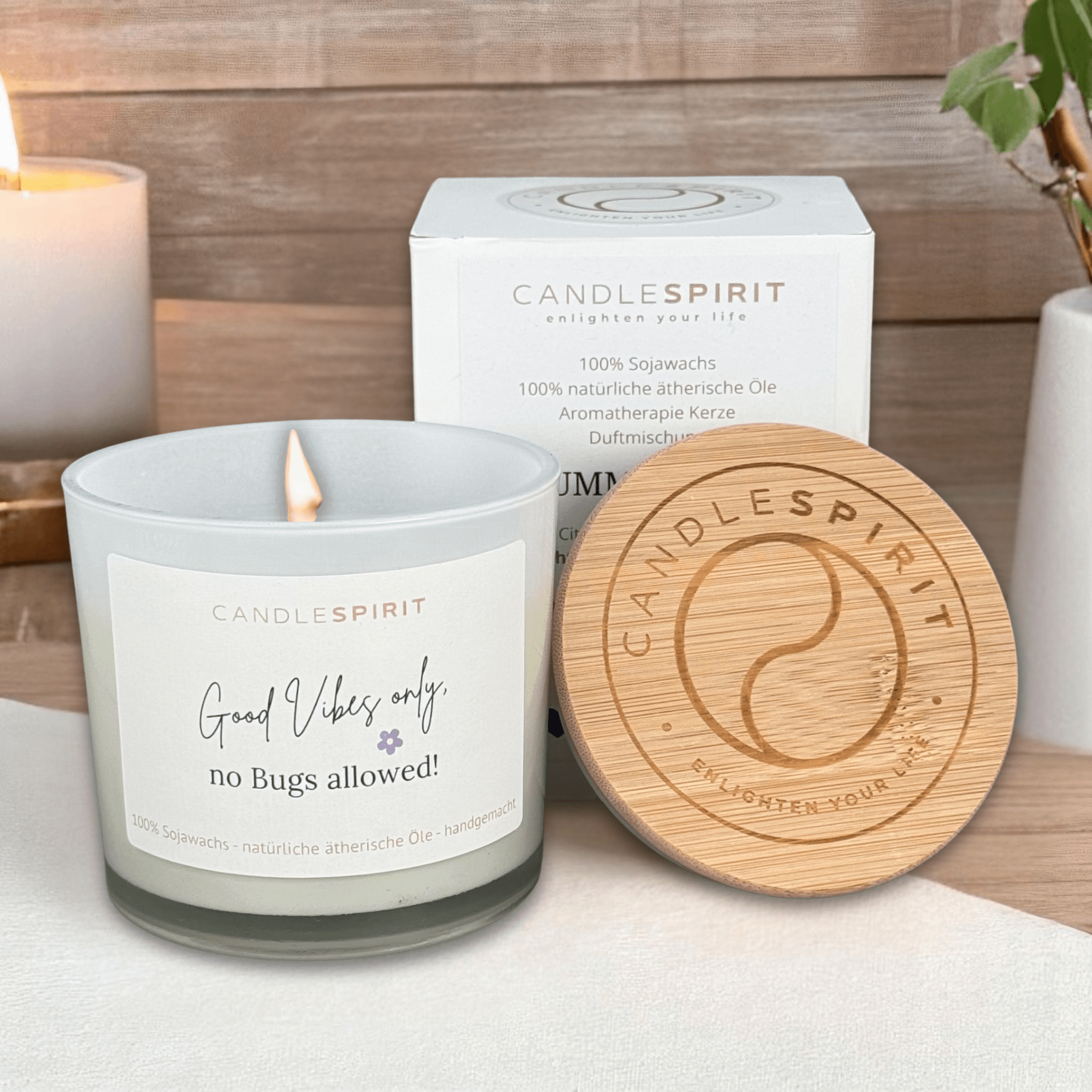 "Good Vibes only, no Bugs allowed!" | Outdoor Aromatherapie Duftkerze | Duft "SUMMERLOVE" aus Citronella und Lemongrass | 50h