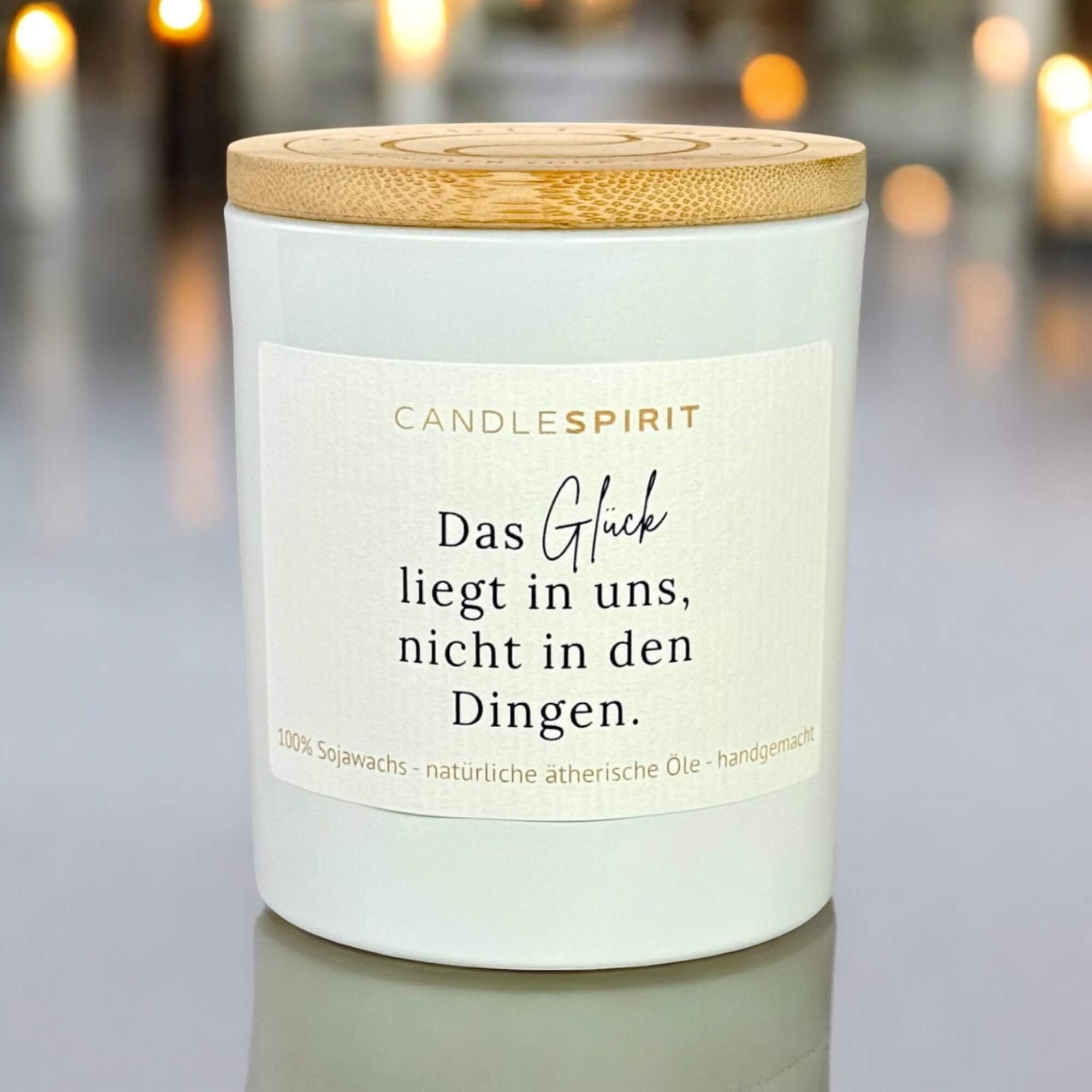Aromatherapiekerze "Das Glueck liegt in uns, nicht in den Dingen" Ansicht 1