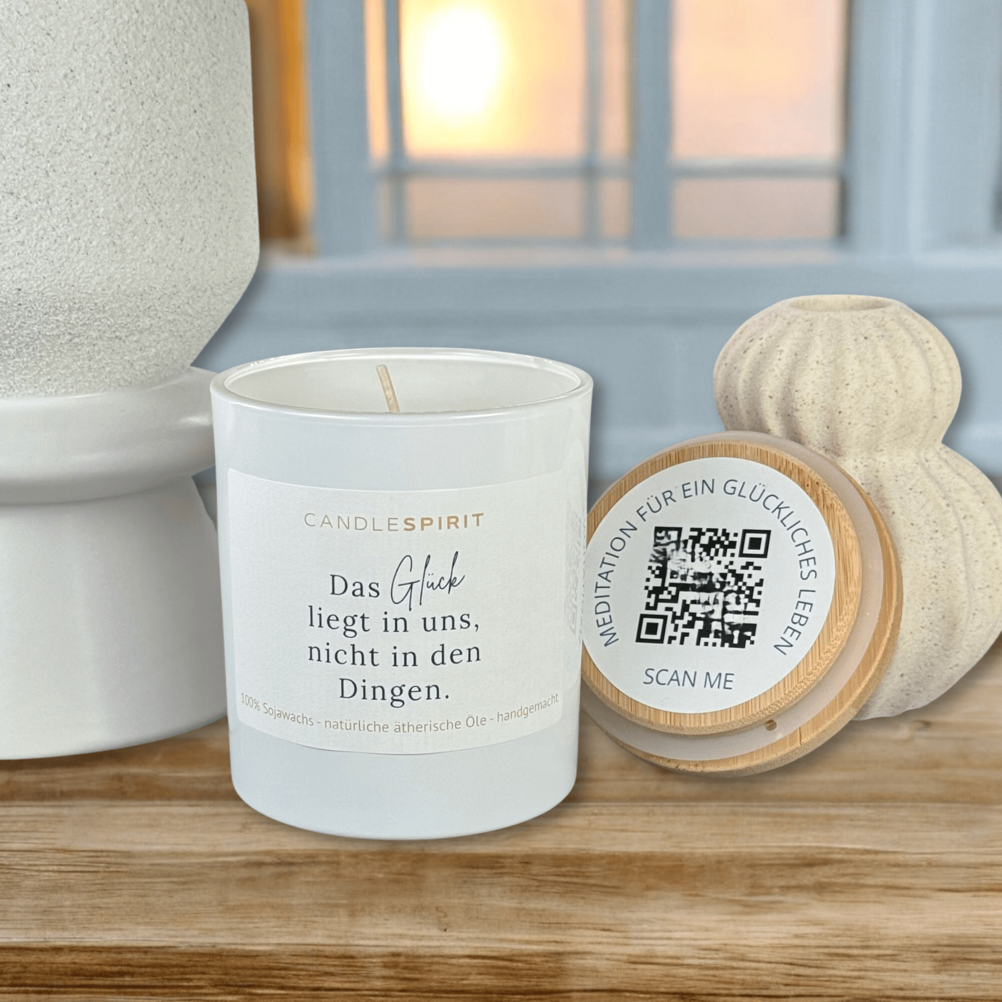 Aromatherapiekerze "Das Glueck liegt in uns, nicht in den Dingen" Ansicht 2