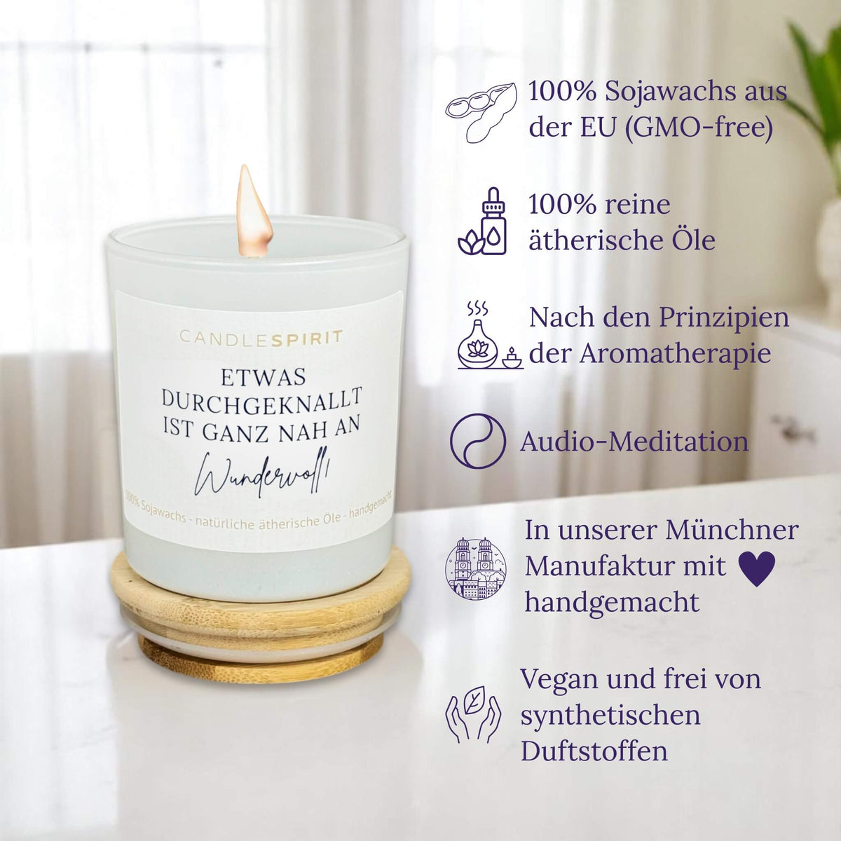 Audio-Duftkerze "Etwas durchgeknallt ist ganz nah an Wundervoll" mit ätherischen Ölen & Audio-Meditation