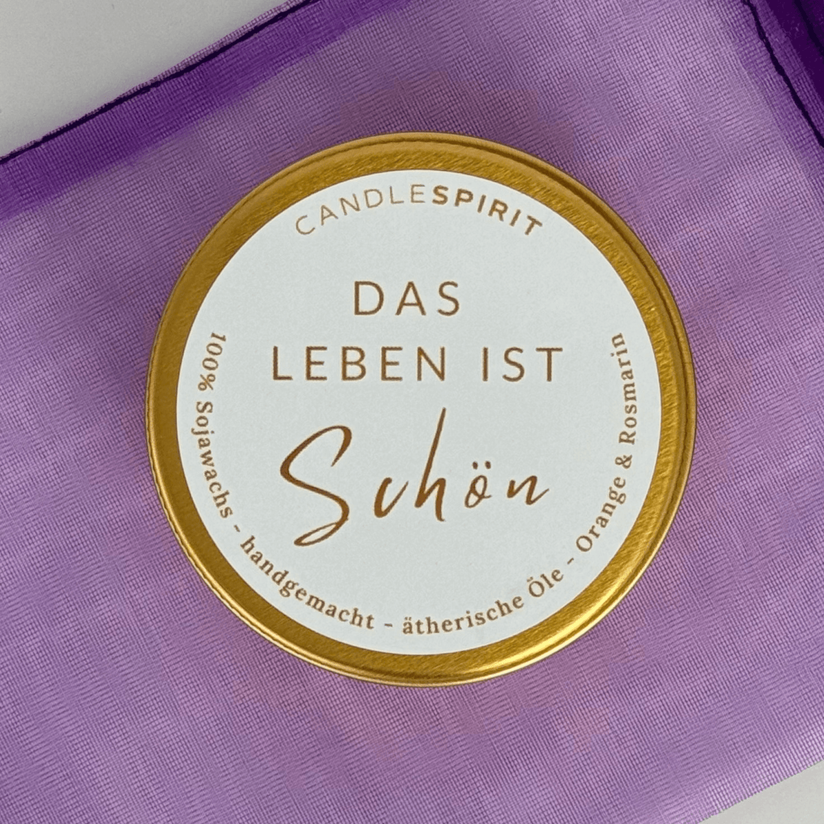 Audio-Duftkerze Reisegröße mit dem Zitat "Das Leben ist schön" mit ätherischen Ölen & Audio-Meditation 50ml | ~8-9h Brennfreude