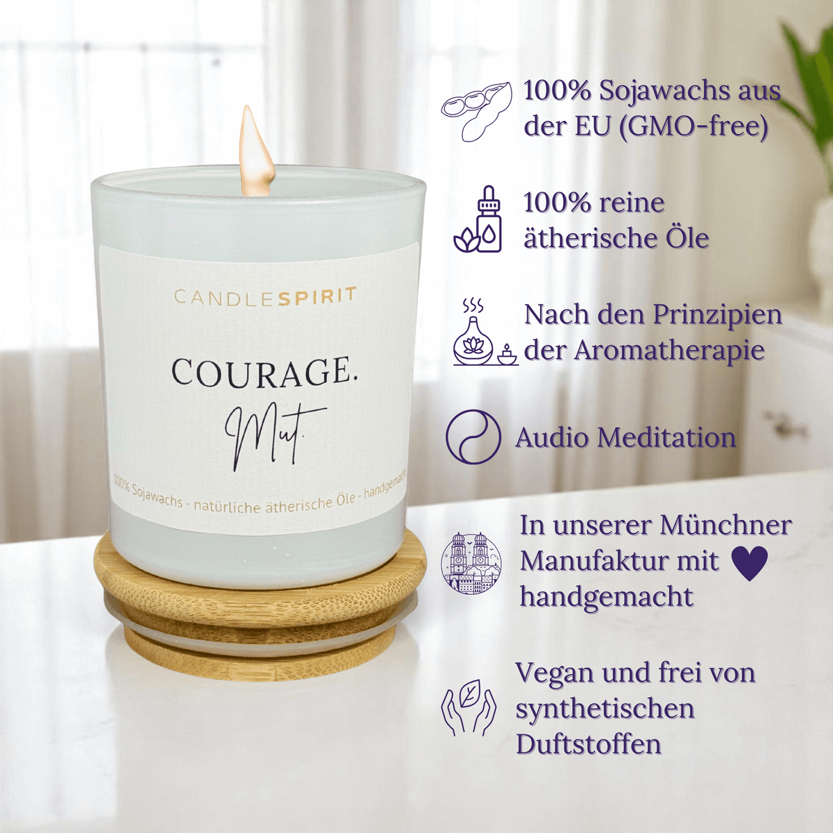 Aroma-Duftkerze "COURAGE. Mut." USPs