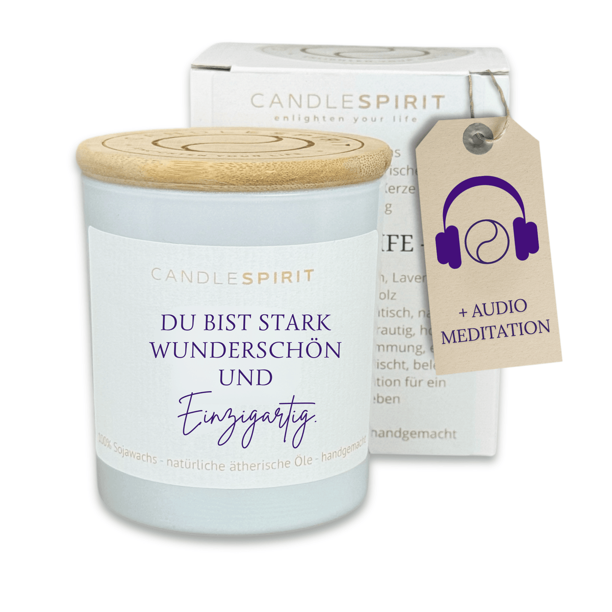 Duftkerze "Du bist stark, wunderschön und einzigartig" mit ätherischen Ölen & Audio-Meditation