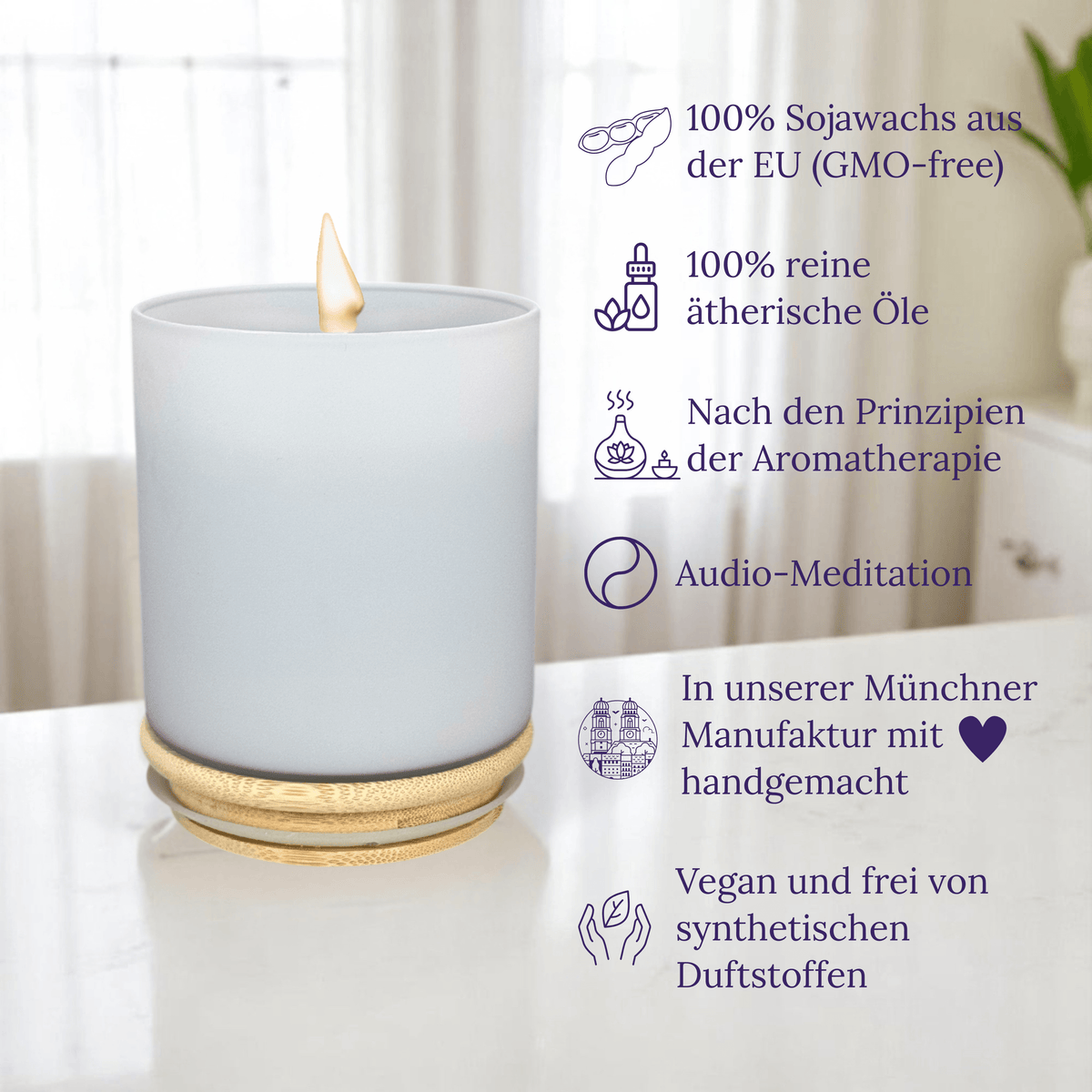 Audio-Duftkerze extra groß "Grau" mit 60h Brennfreude USP