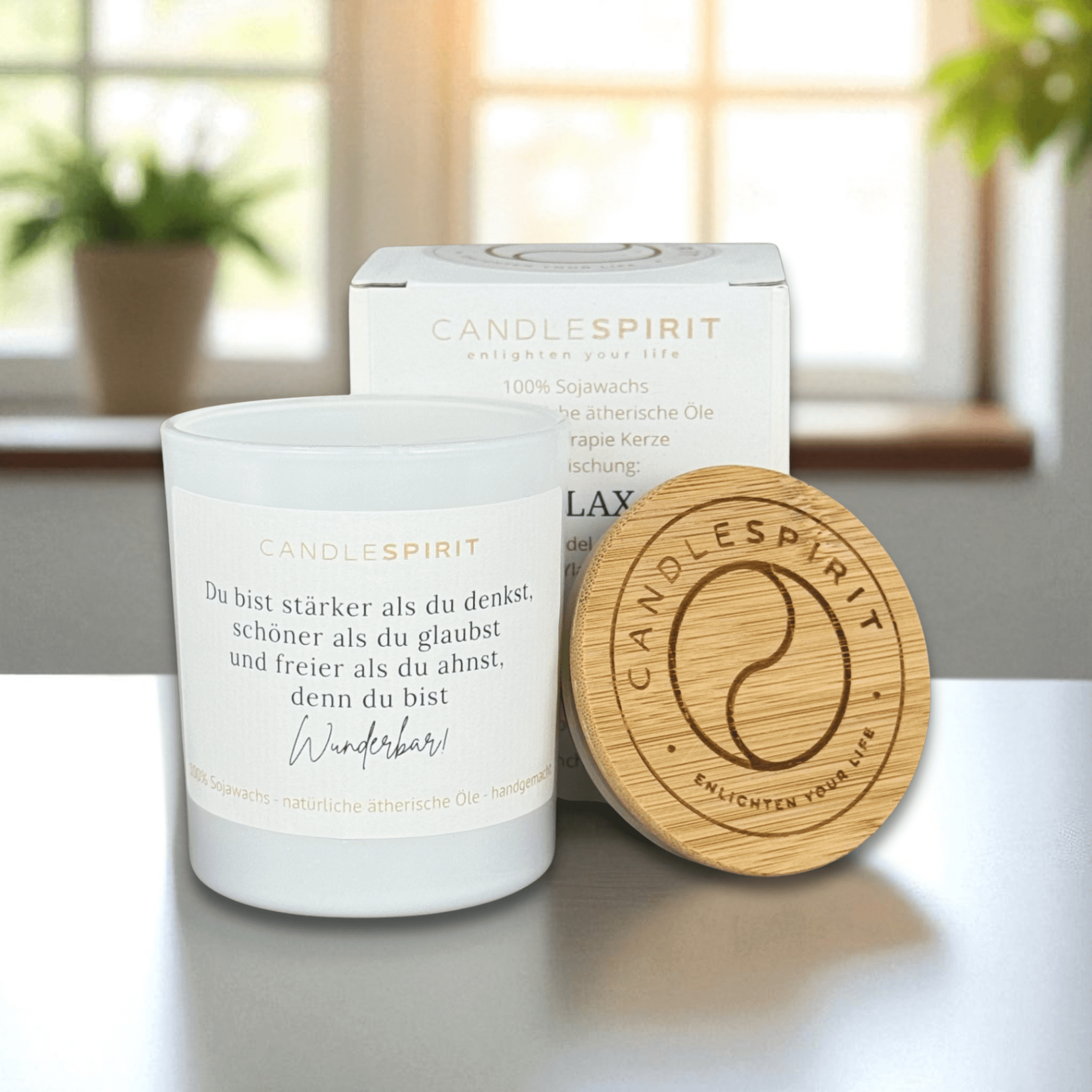"Du bist stärker als Du denkst, schöner als Du glaubst und freier als Du ahnst, denn Du bist wunderbar." | Aromatherapie Duftkerze & Gratis Meditation | Bio-Sojawachs