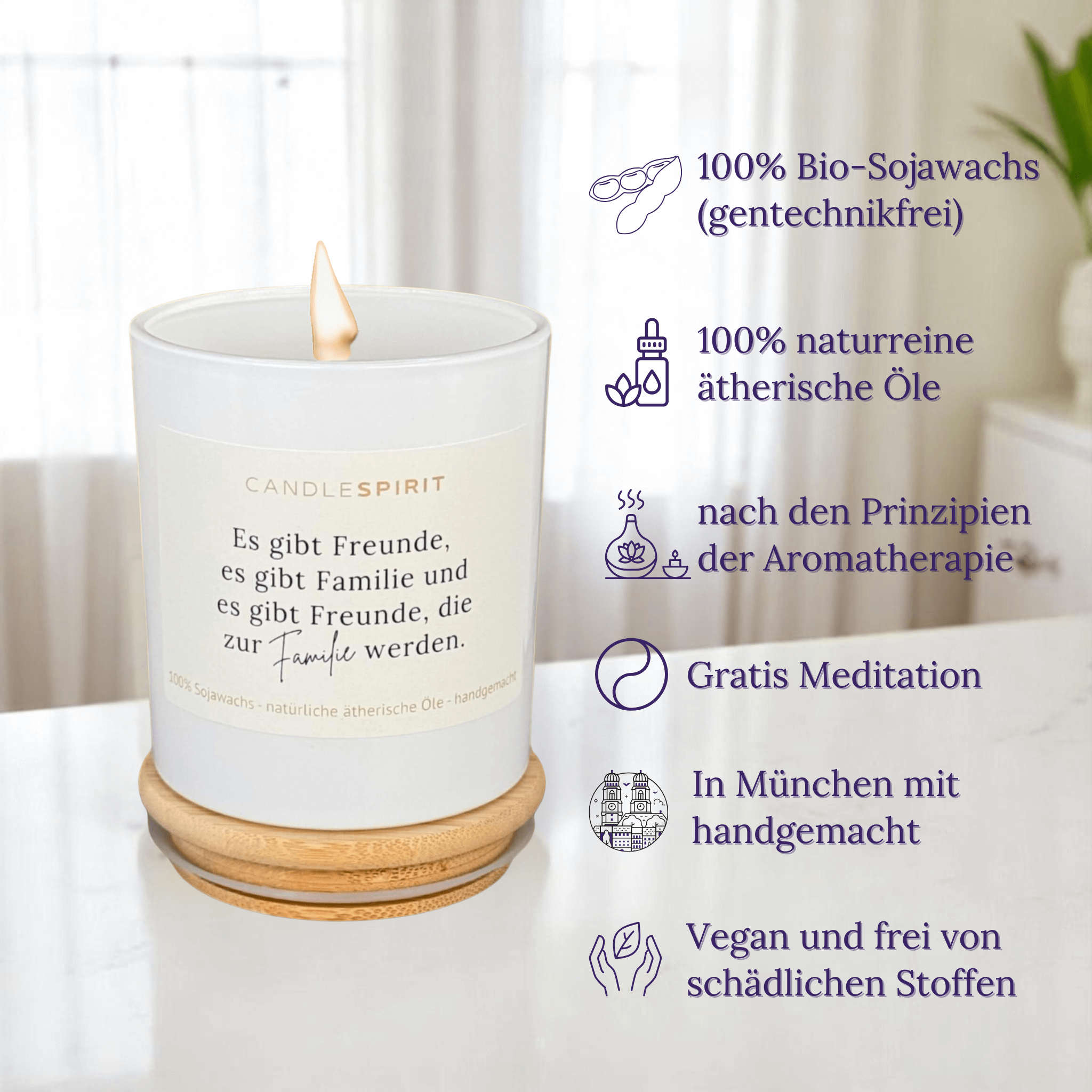 "Es gibt Freunde, es gibt Familie und es gibt Freunde, die zur Familie werden." | Aromatherapie Duftkerze mit Gratis Meditation