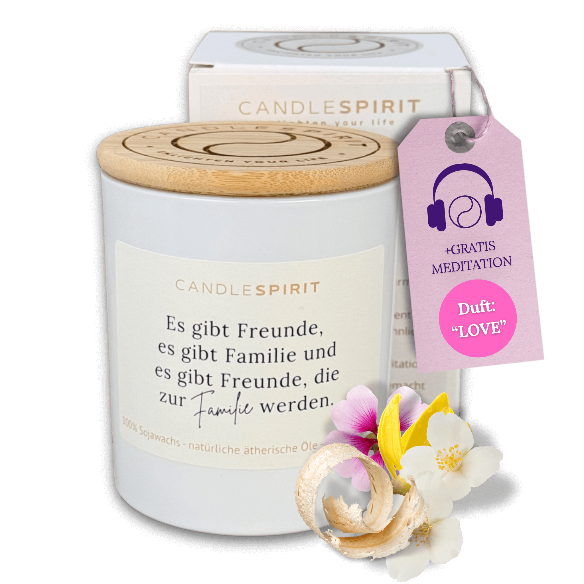 "Es gibt Freunde, es gibt Familie und es gibt Freunde, die zur Familie werden." | Aromatherapie Duftkerze mit Gratis Meditation