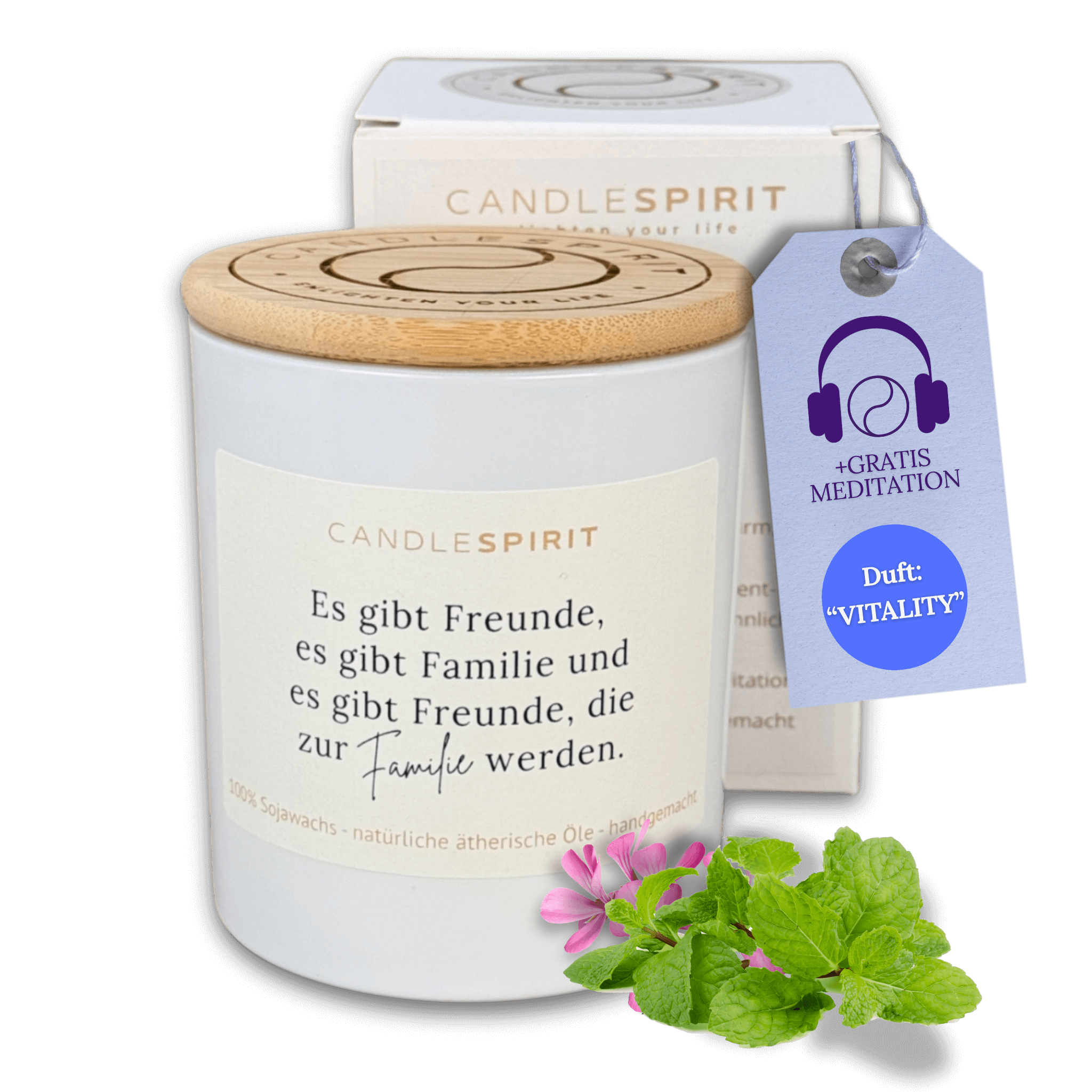"Es gibt Freunde, es gibt Familie und es gibt Freunde, die zur Familie werden." | Aromatherapie Duftkerze mit Gratis Meditation