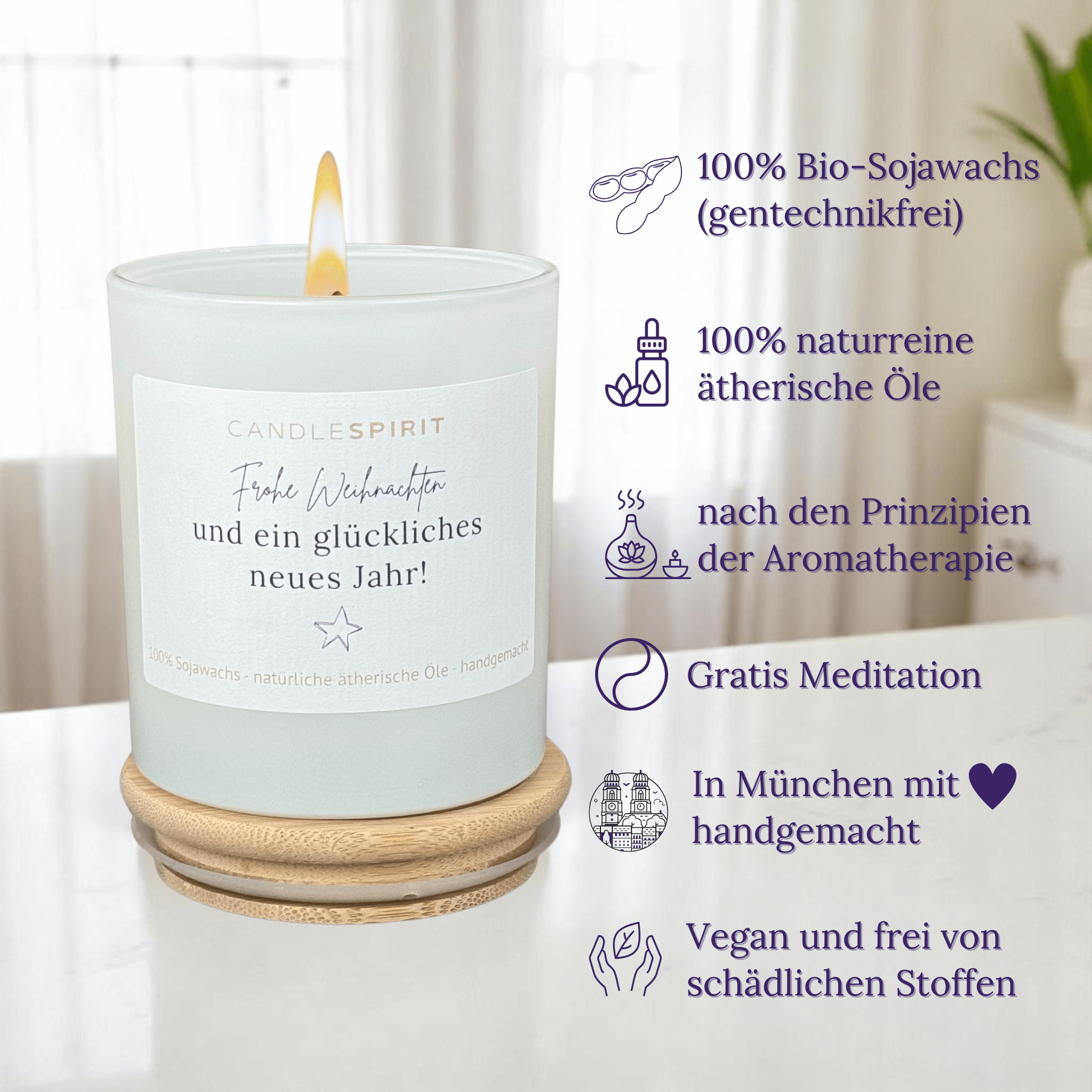 "Frohe Weihnachten und ein glückliches neues Jahr" | WINTERZAUBER Duftkerze mit ätherischen Ölen & Audio-Meditation (Kopie)