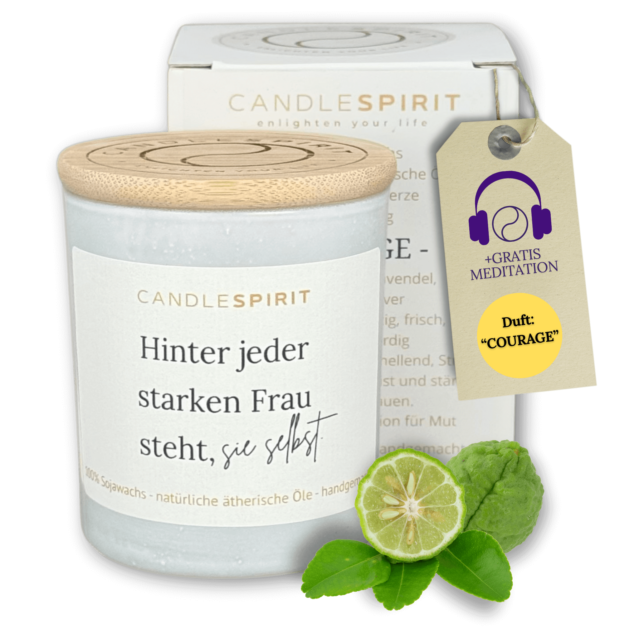 "Hinter jeder starken Frau steht sie selbst." | Aromatherapie Duftkerze & Gratis Meditation | Bio-Sojawachs