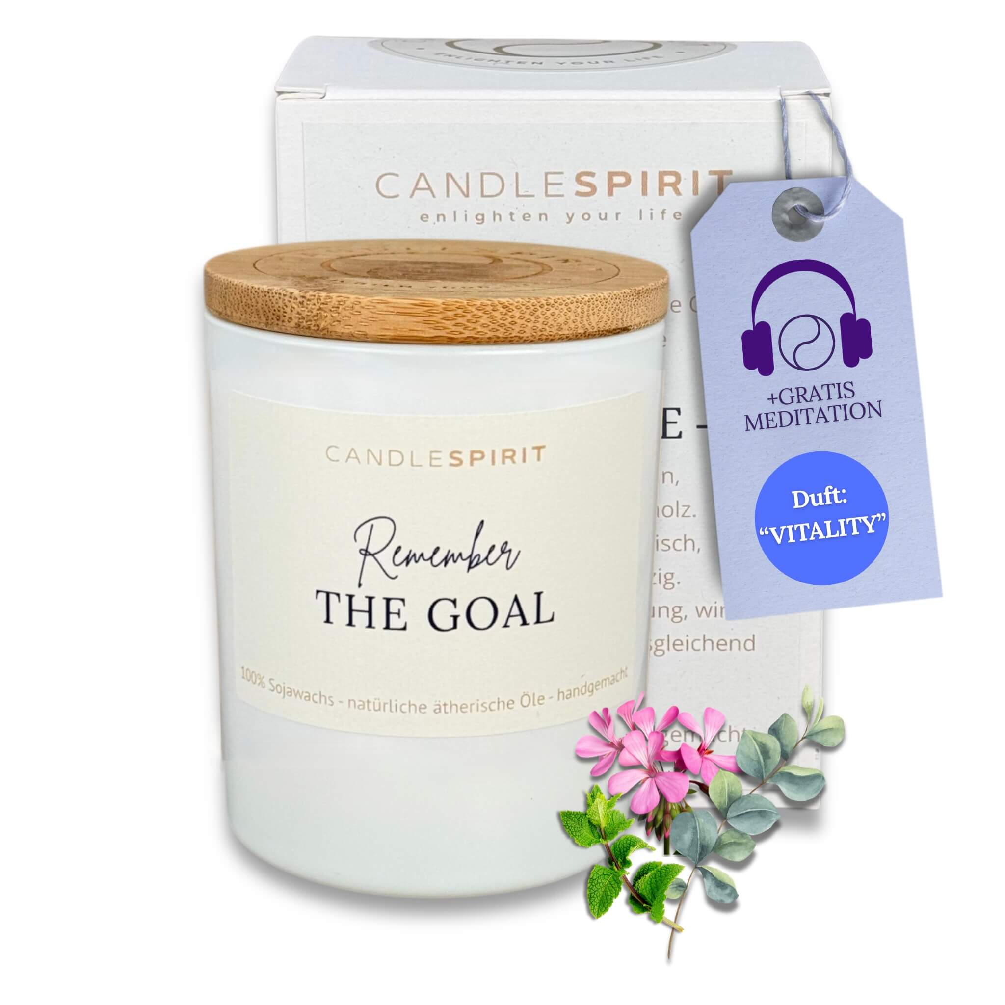 OUTLET – Aromatherapie Duftkerze | Duft VITALITY "Remember the Goal" | Bio-Sojawachs | Gratis Meditation