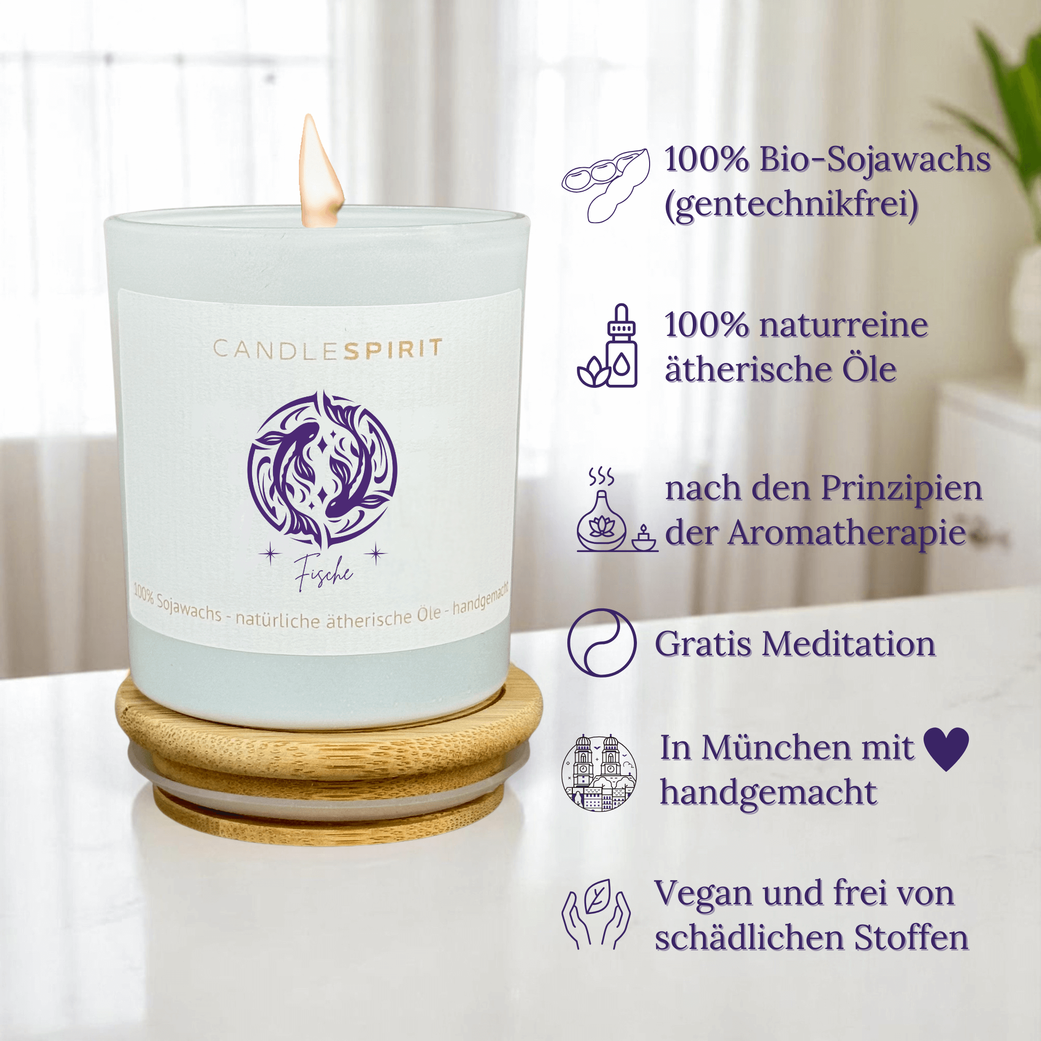 Sternzeichen "Fische" | Aromatherapie Duftkerze mit Meditation