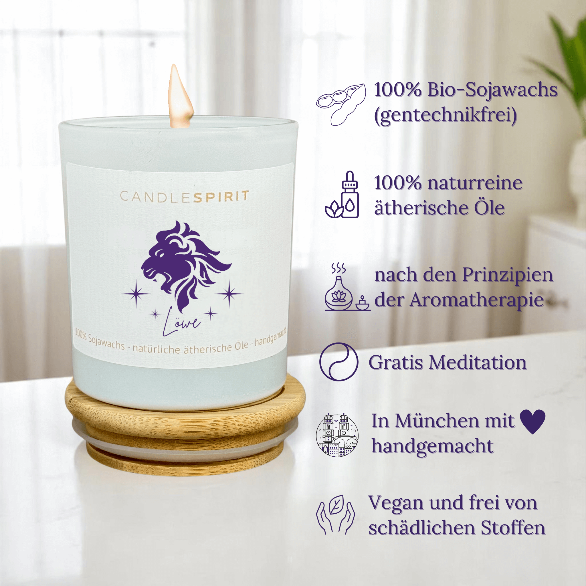 Sternzeichen "Löwe" | Aromatherapie Duftkerze mit Meditation