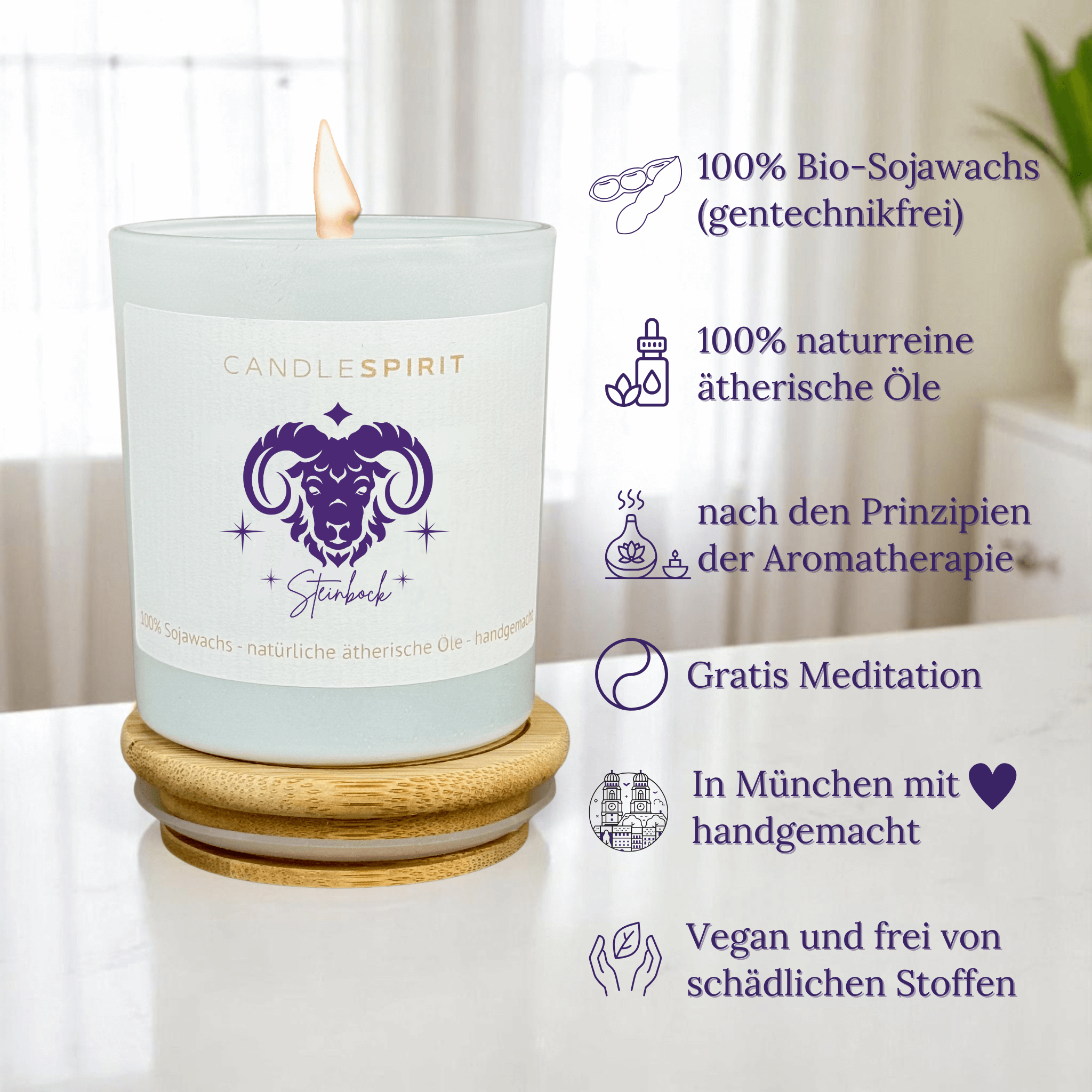 Sternzeichen "Steinbock" | Aromatherapie Duftkerze mit Meditation