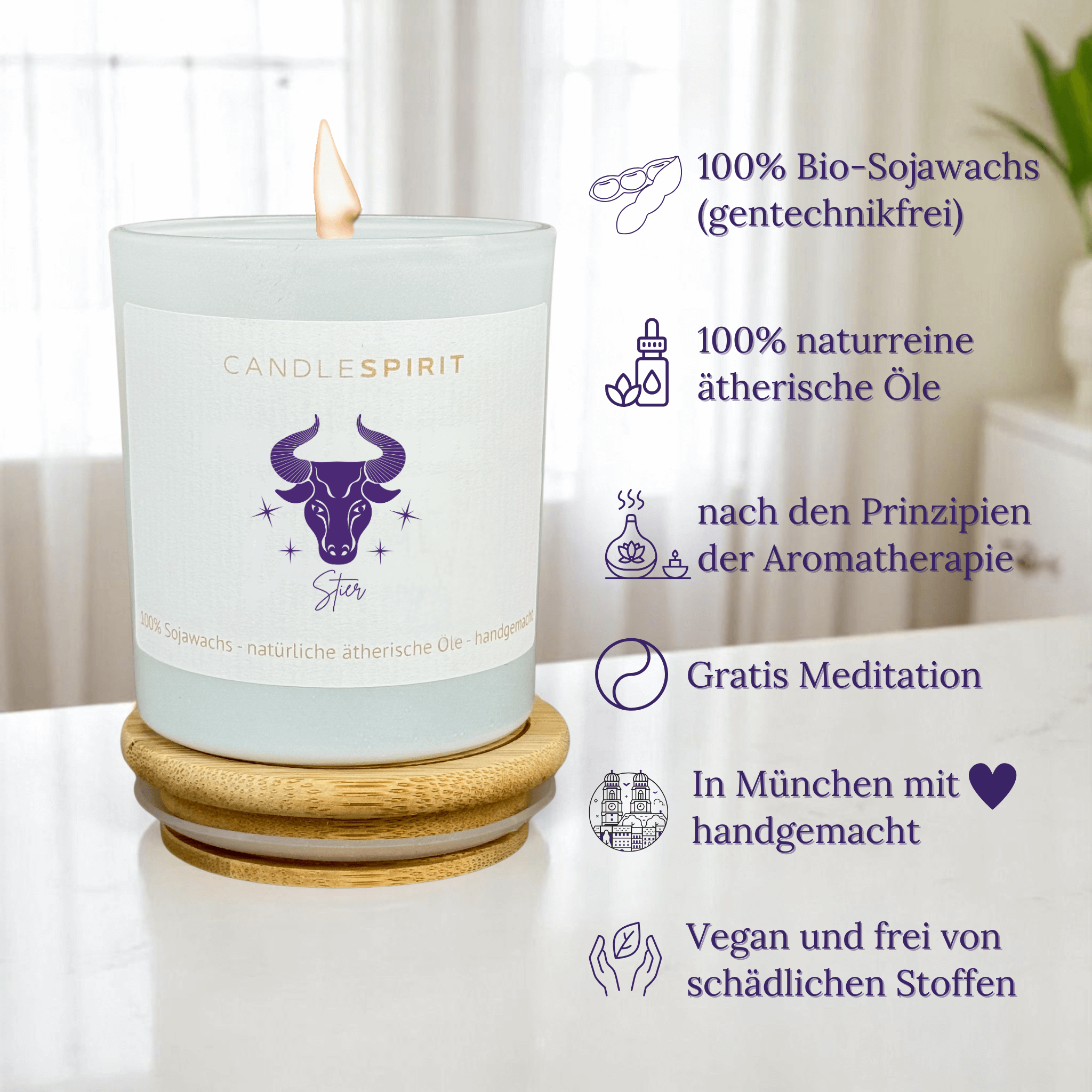 Sternzeichen "Stier" | Aromatherapie Duftkerze mit Meditation