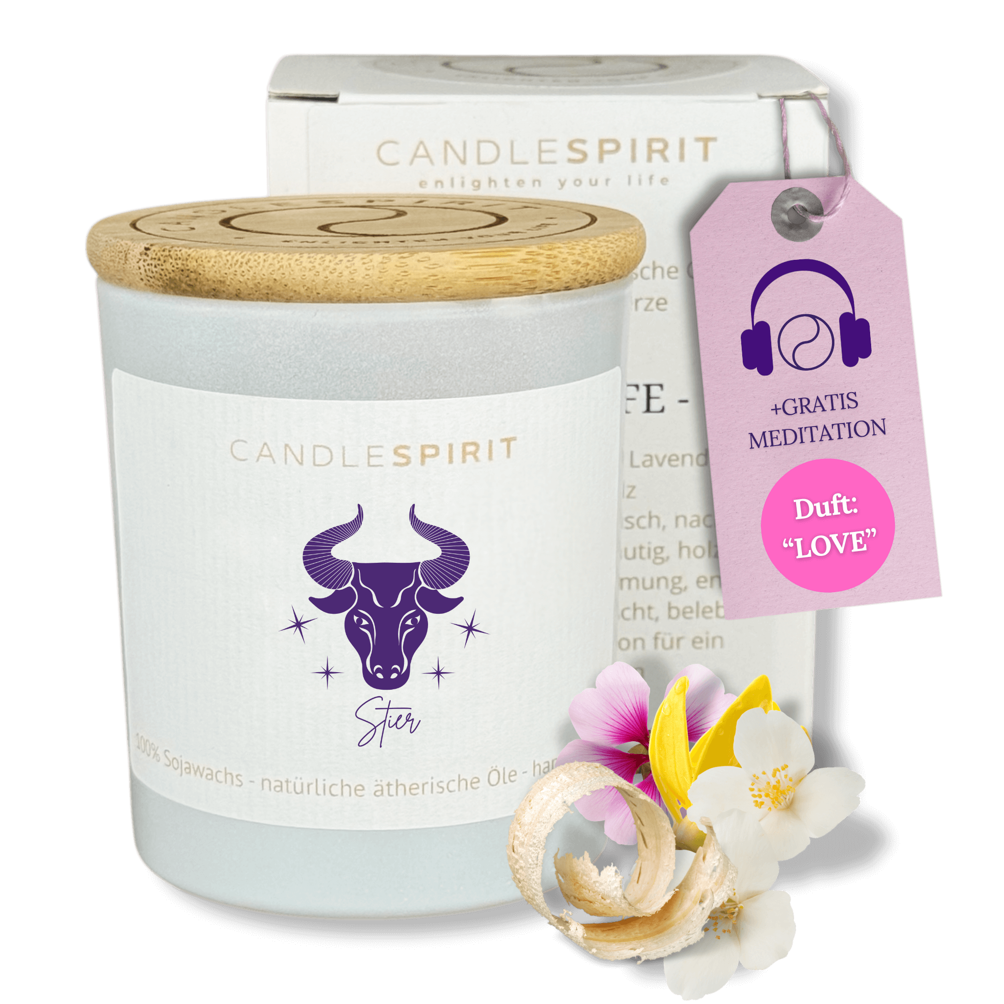 Sternzeichen "Stier" | Aromatherapie Duftkerze mit Meditation