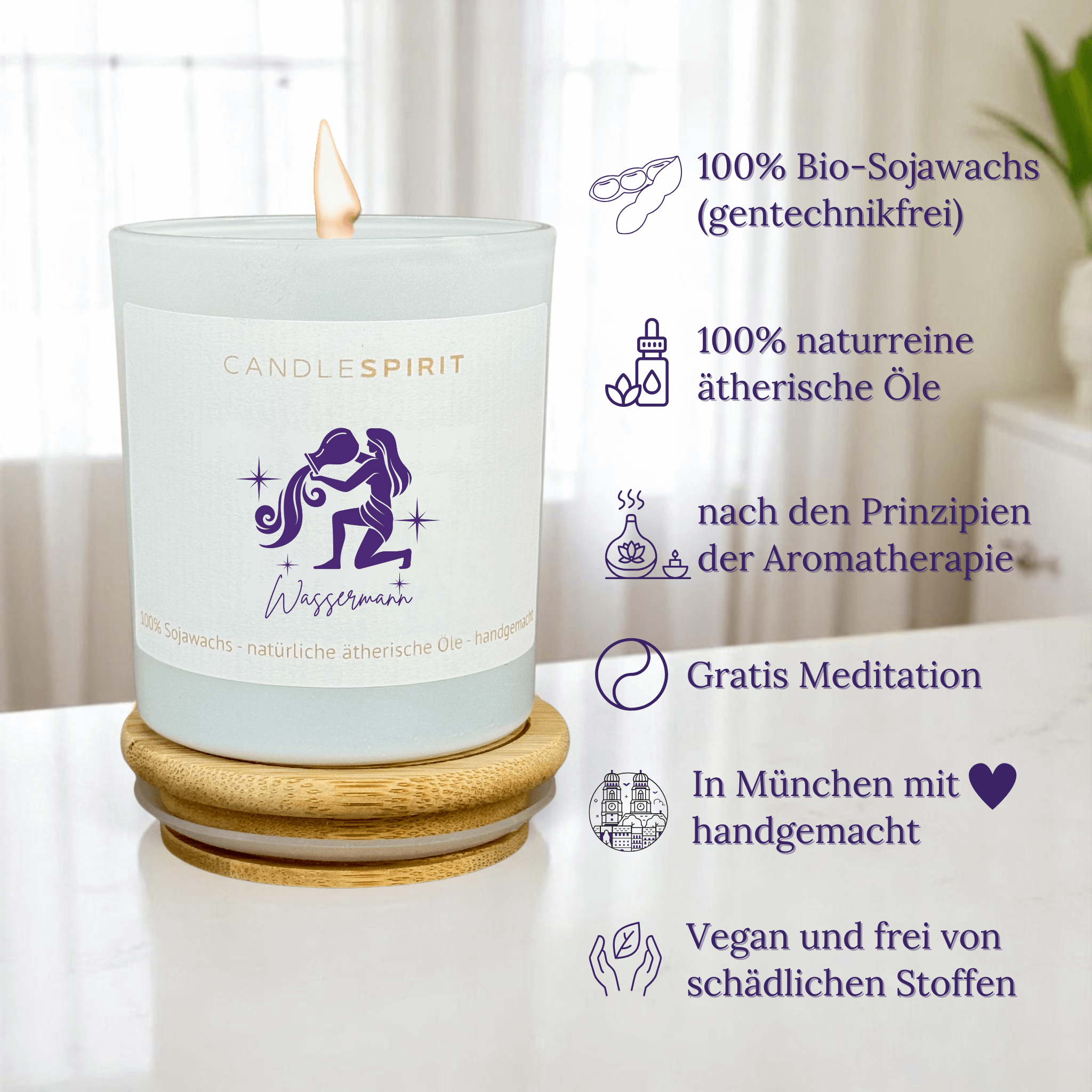 Sternzeichen "Wassermann" | Duftkerze mit ätherischen Ölen & Audio-Meditation