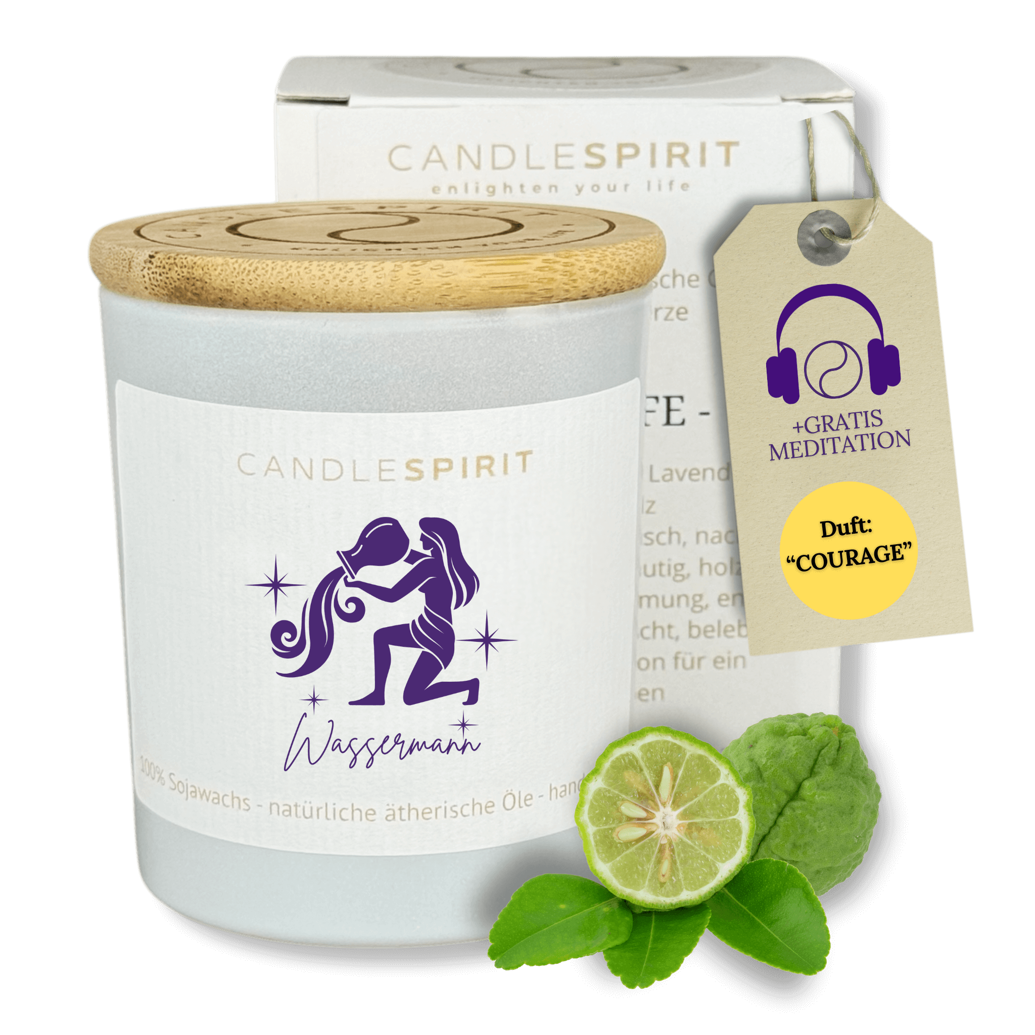 Sternzeichen "Wassermann" | Duftkerze mit ätherischen Ölen & Audio-Meditation