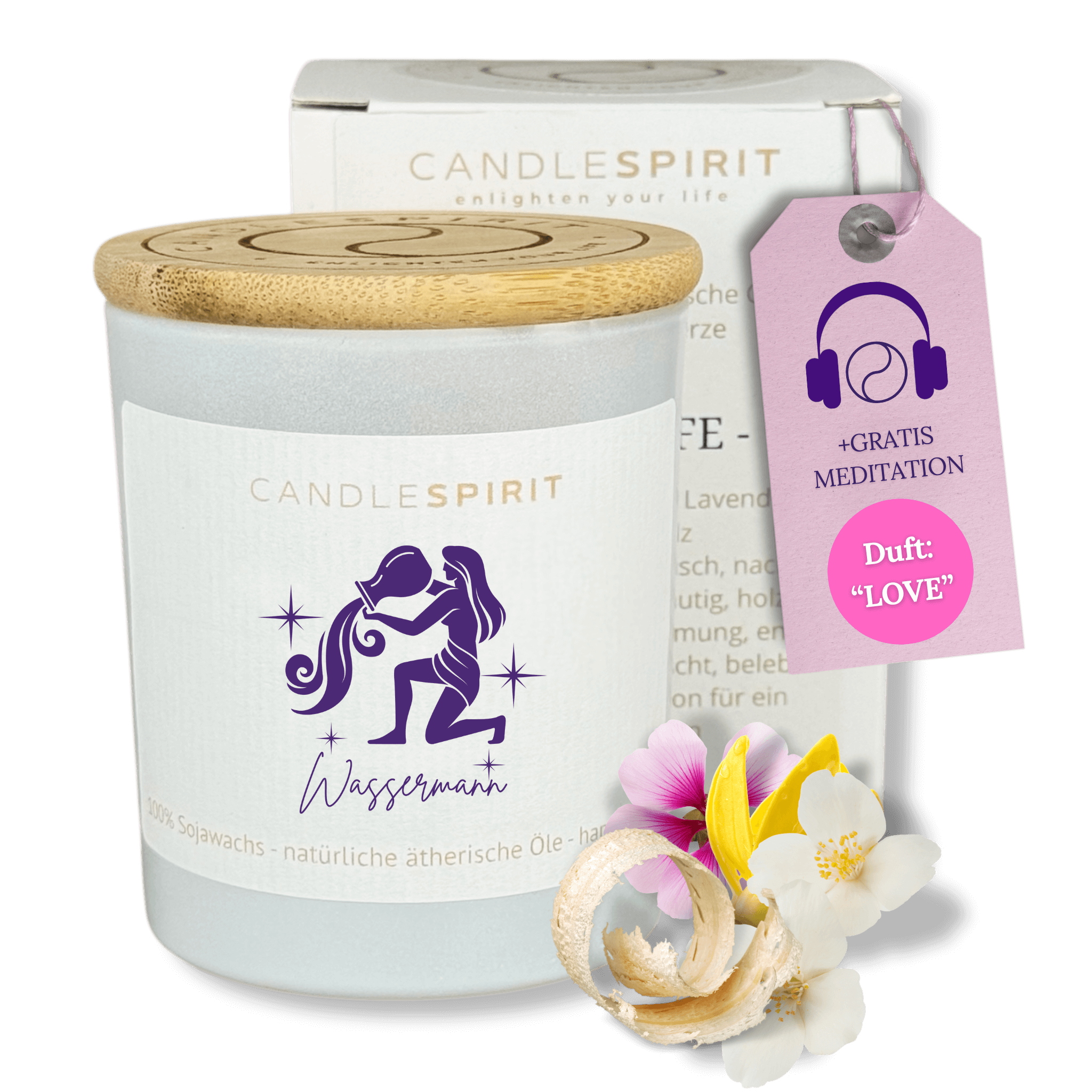 Sternzeichen "Wassermann" | Duftkerze mit ätherischen Ölen & Audio-Meditation