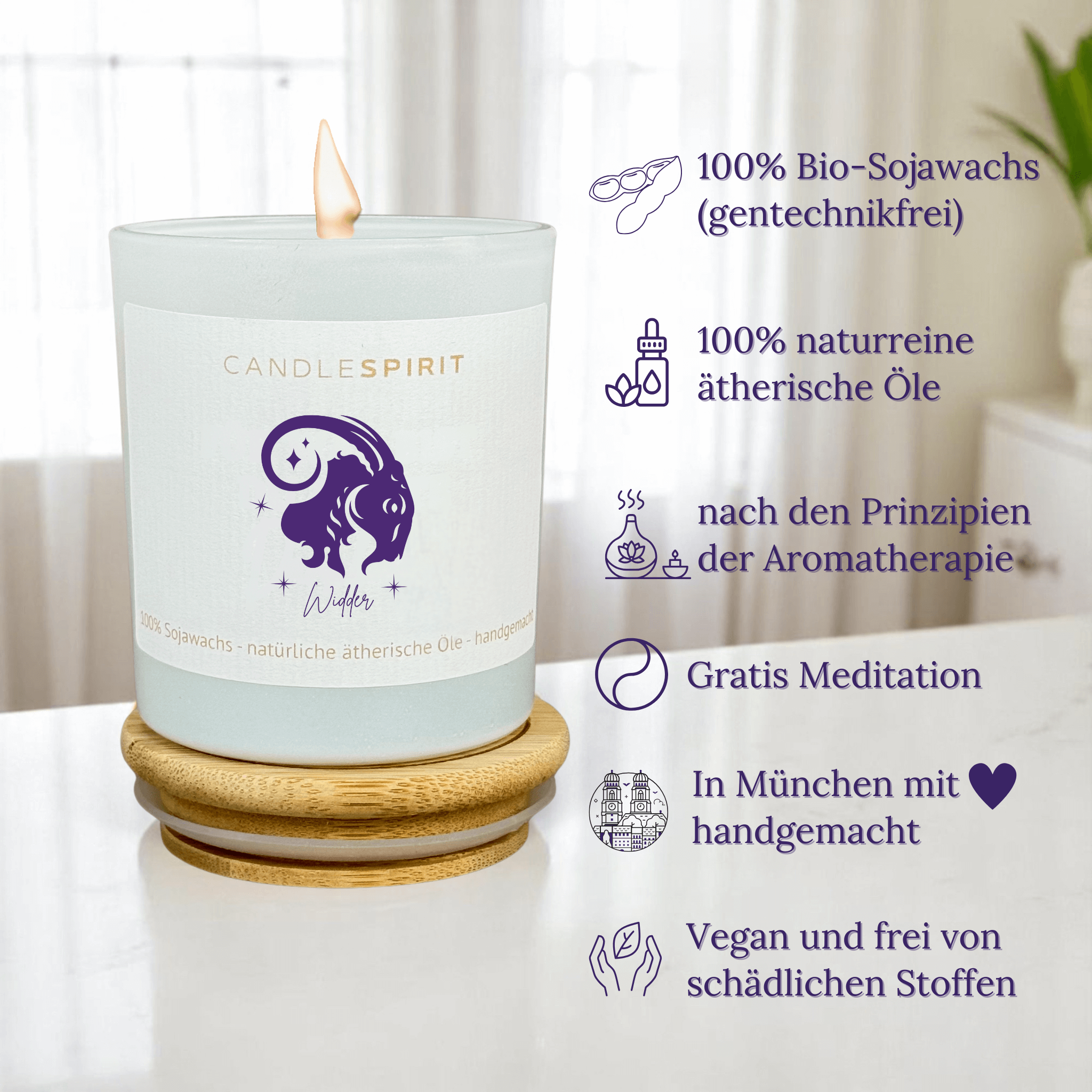 Sternzeichen "Widder" | Aromatherapie Duftkerze mit Meditation