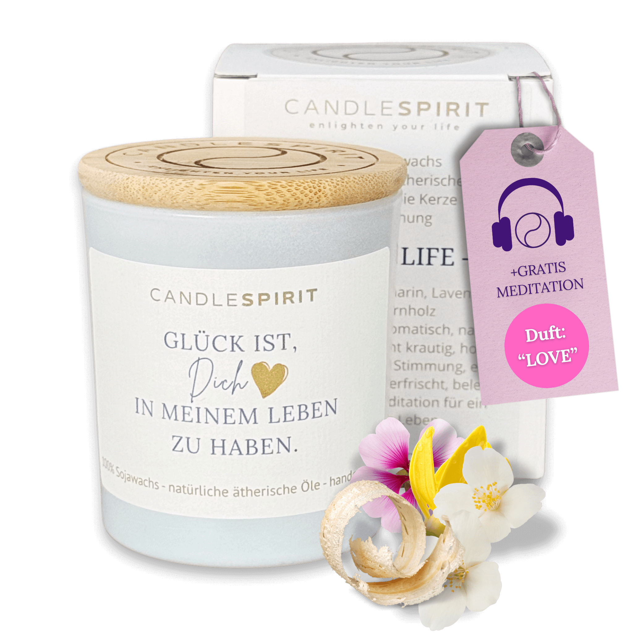 "Glück ist, dich in meinem Leben zu haben." | Duftkerze mit ätherischen Ölen & Gratis-Meditation (Kopie)