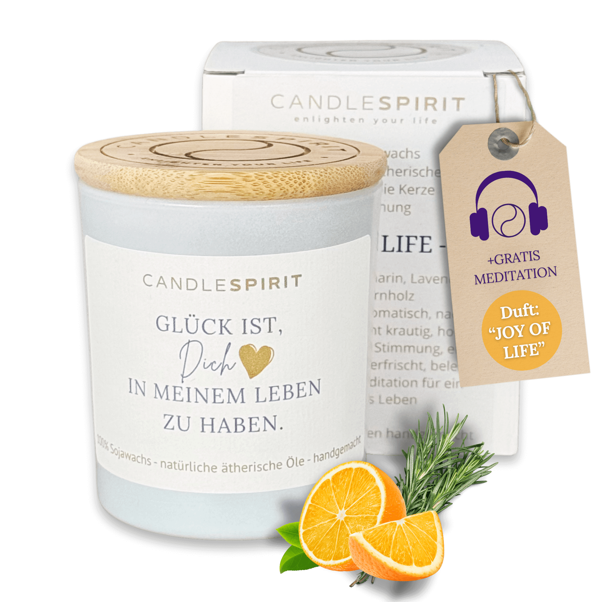 "Glück ist, dich in meinem Leben zu haben." | Duftkerze mit ätherischen Ölen & Gratis-Meditation (Kopie)
