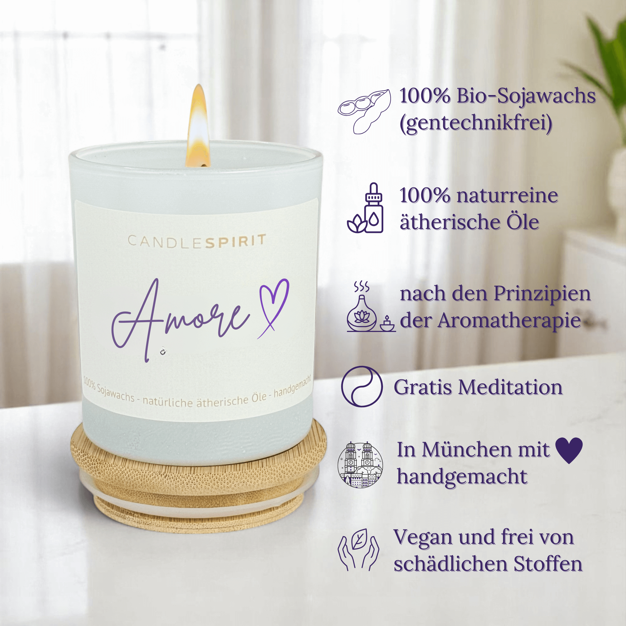 "Amore" | Aromatherapie Duftkerze mit Gratis Meditation