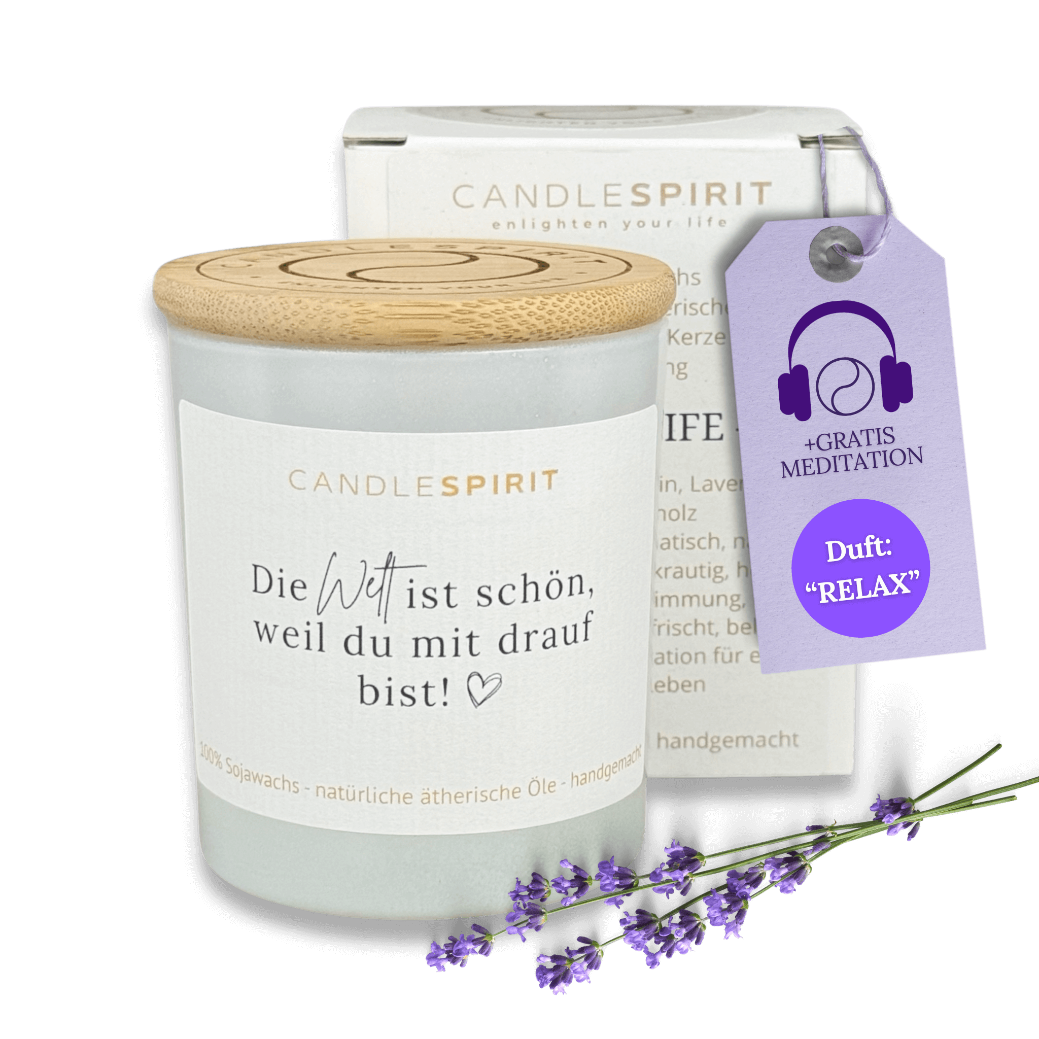 "Die Welt ist schön, weil Du mit drauf bist!" | Aromatherapie Duftkerze mit Meditation