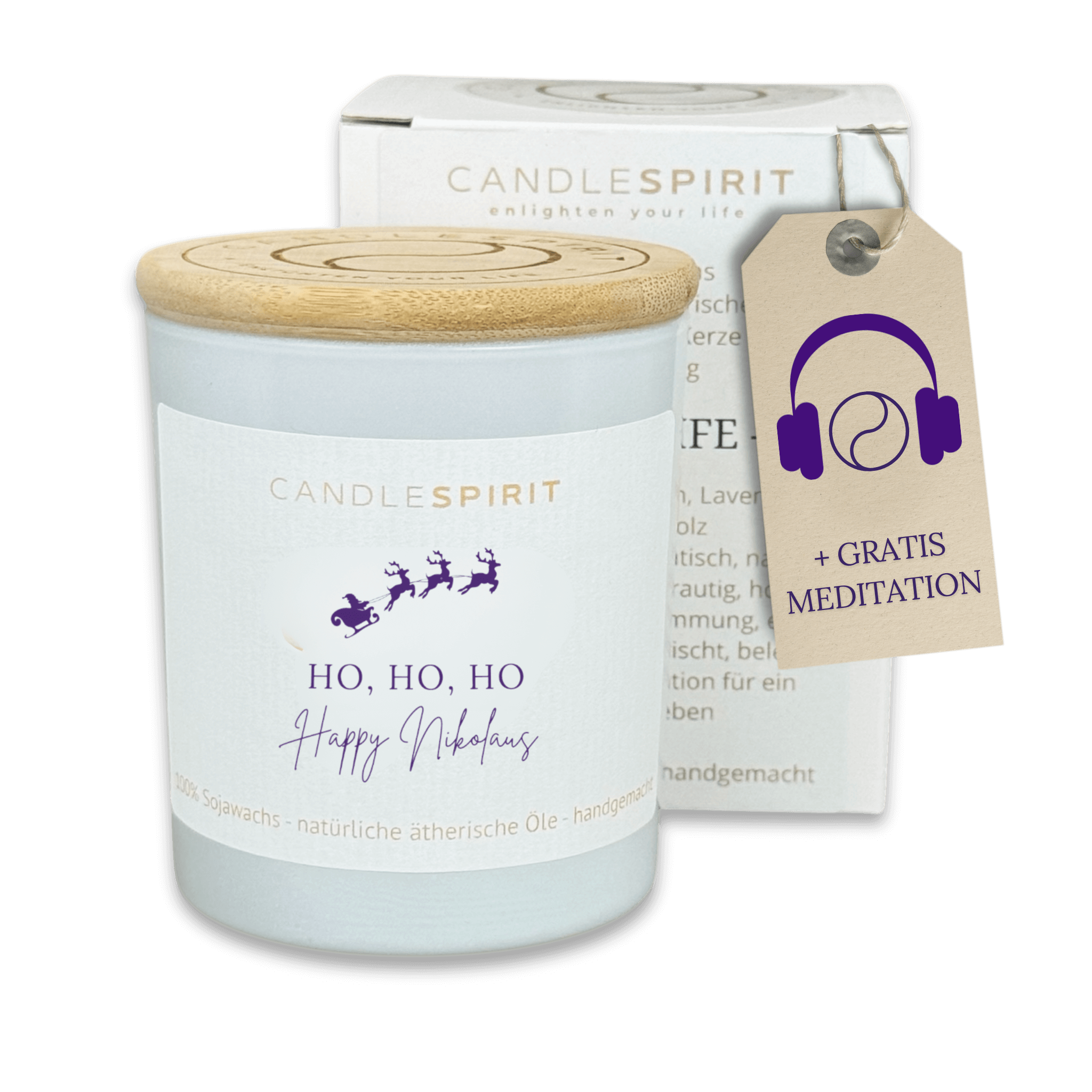 "Ho, Ho, Ho, Happy Nikolaus" | Aromatherapie Duftkerze Duft "WINTERZAUBER" mit Gratis Meditation