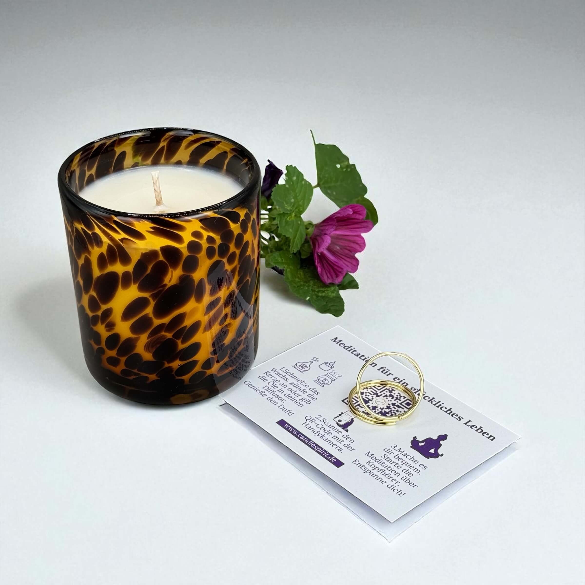 "LEO" Aromatherapie Duftkerze mit Grusskarte, Zitat & Meditation | Duft: JOY OF LIFE