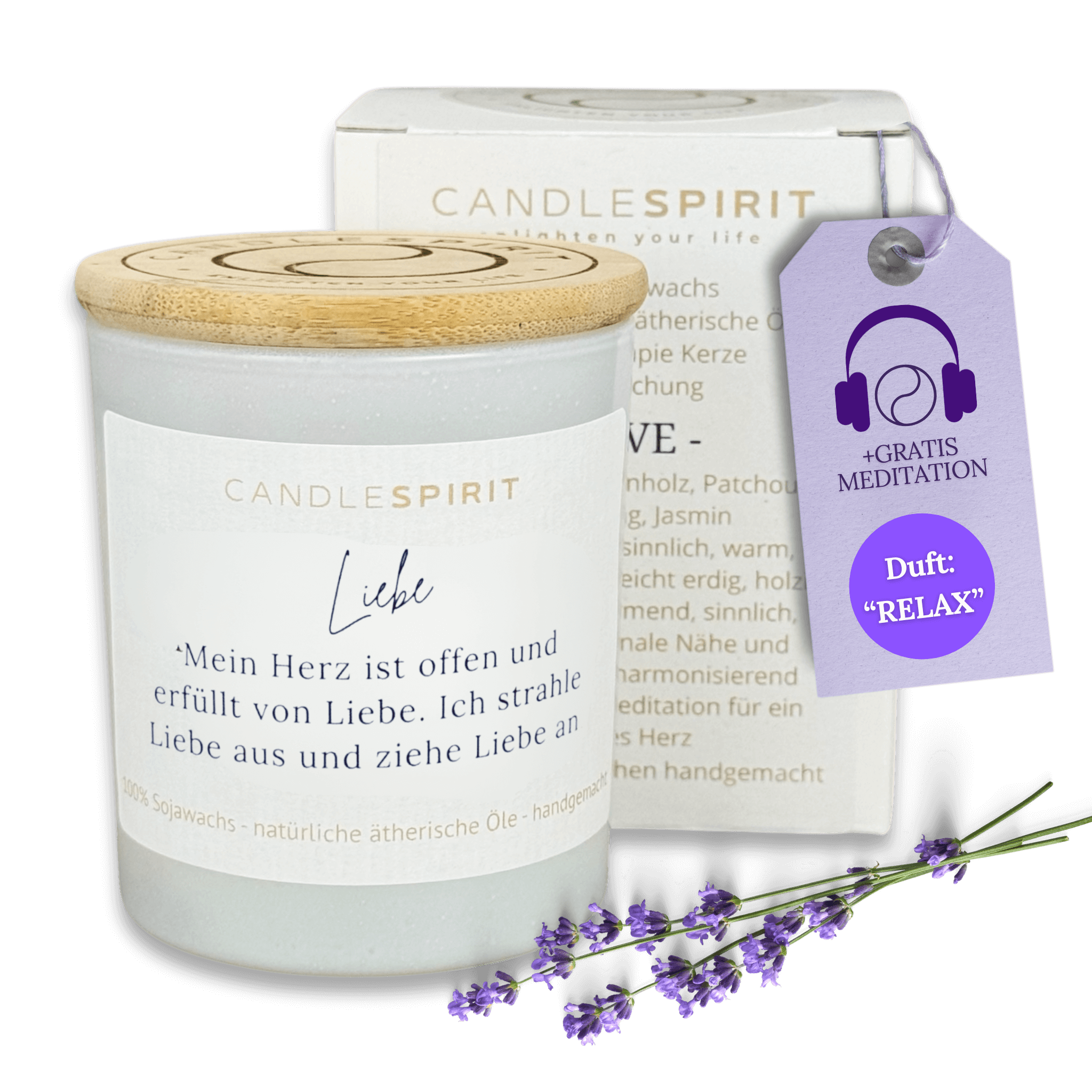 "Liebe, mein Herz ist offen und erfüllt von Liebe. Ich strahle Liebe aus und ziehe Liebe an." | Aromatherapie Kerze mit Meditation