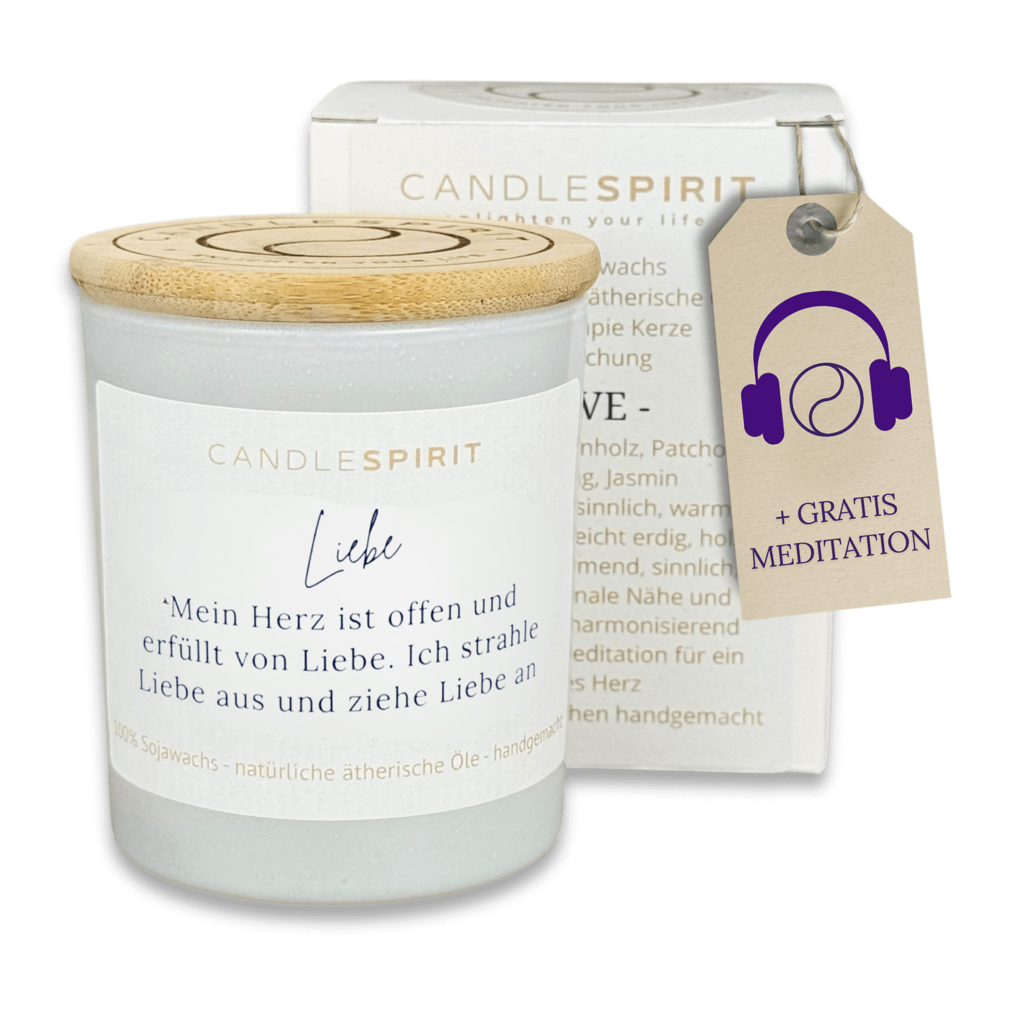 "Liebe, mein Herz ist offen und erfüllt von Liebe. Ich strahle Liebe aus und ziehe Liebe an." | Duftkerze mit ätherischen Ölen & Audio-Meditation