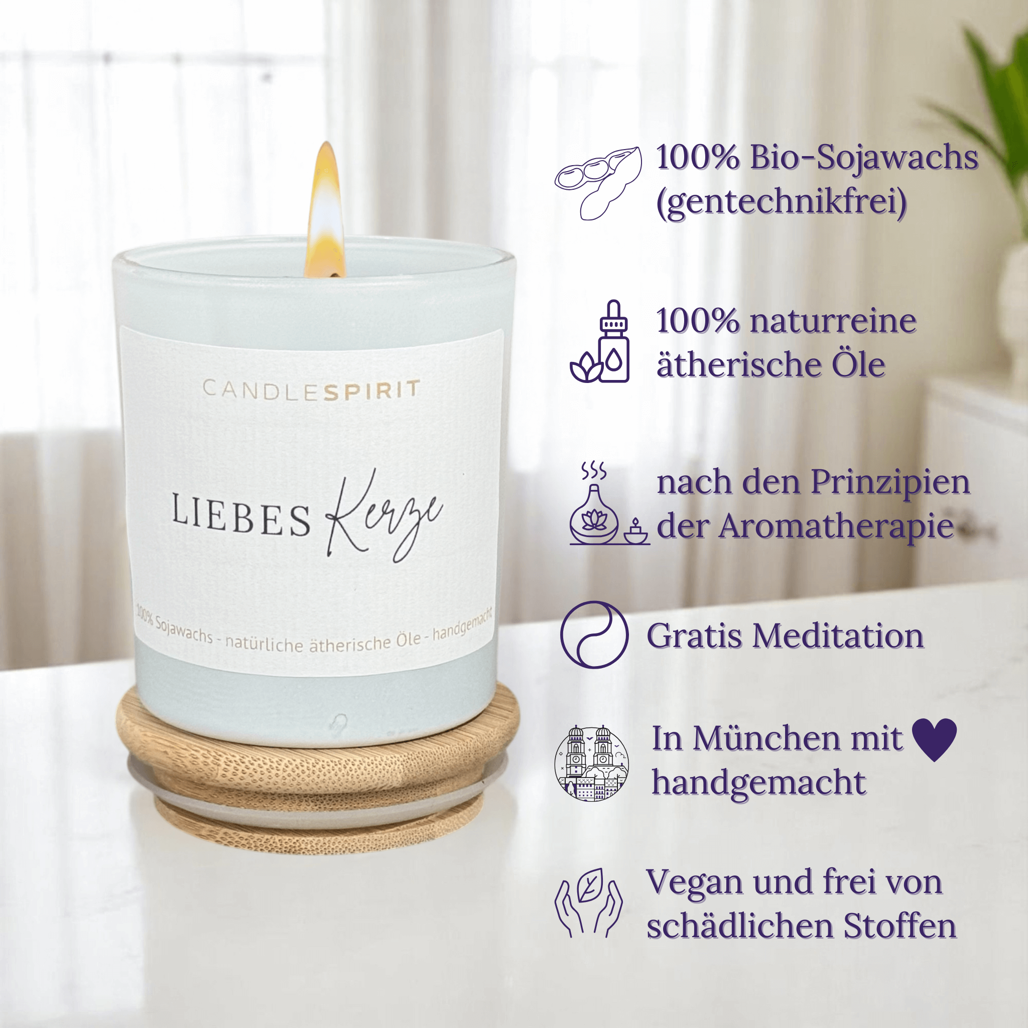 "LiebesKerze" | Aromatherapie Duftkerze mit Gratis Meditation