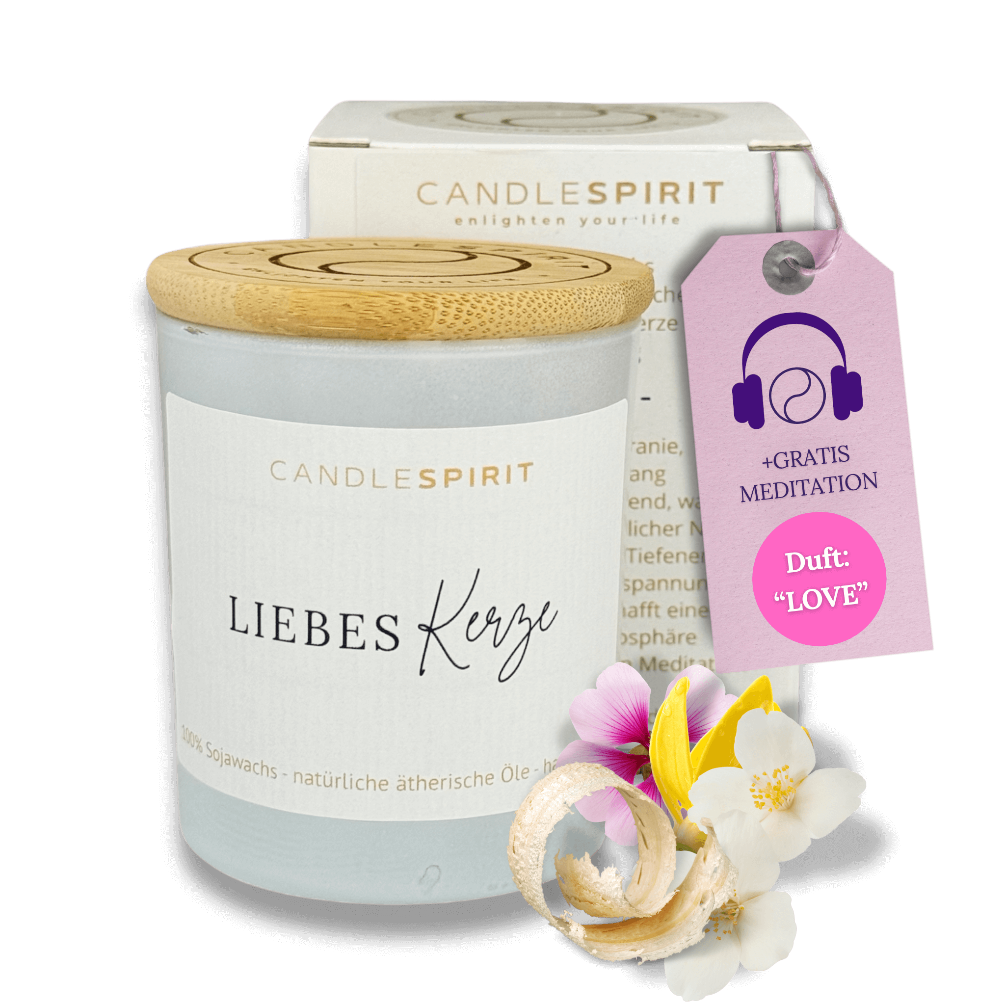 "LiebesKerze" | Aromatherapie Duftkerze mit Gratis Meditation
