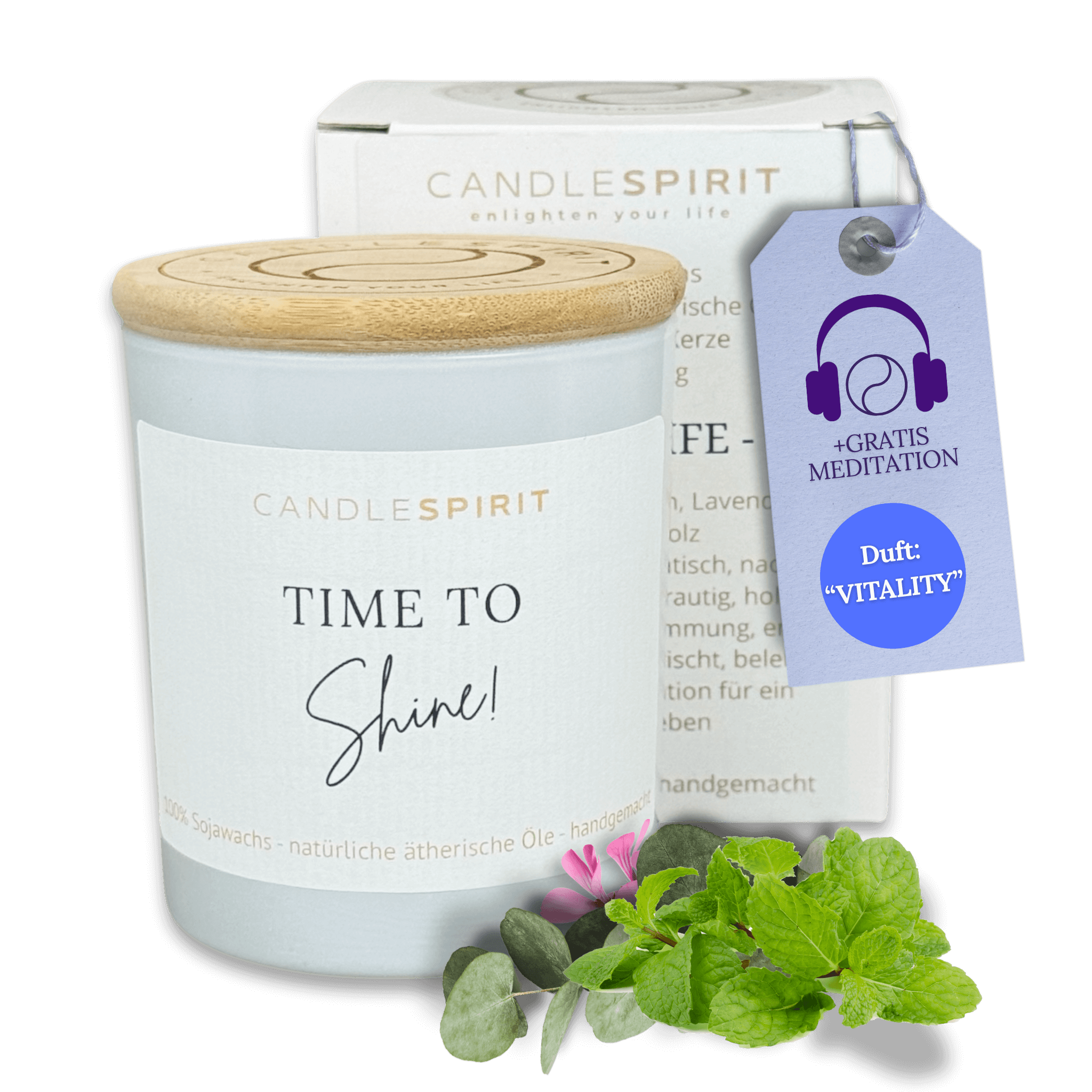 Duftkerze "Time to Shine!" mit reinen ätherischen Öle & Audio-Meditation, Duft VITALITY