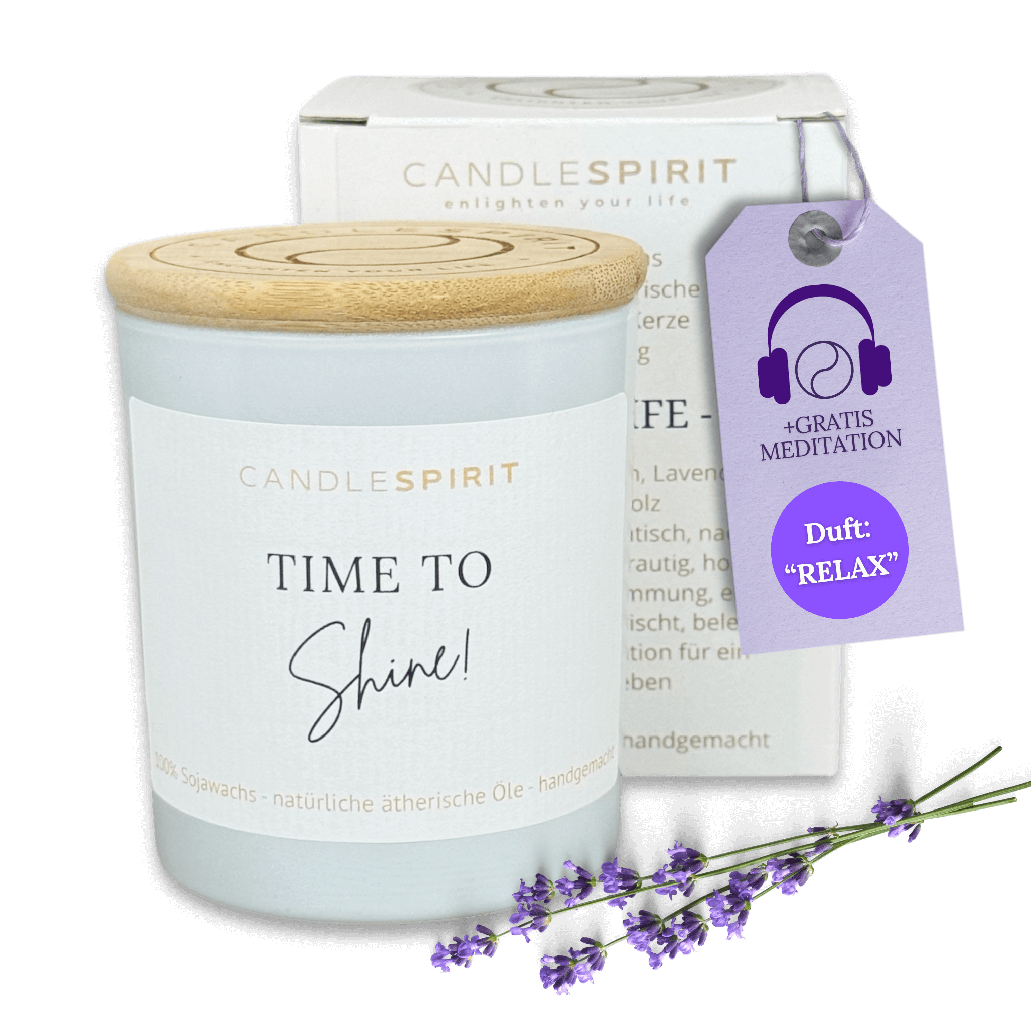 Duftkerze "Time to Shine!" mit reinen ätherischen Öle & Audio-Meditation, Duft RELAX