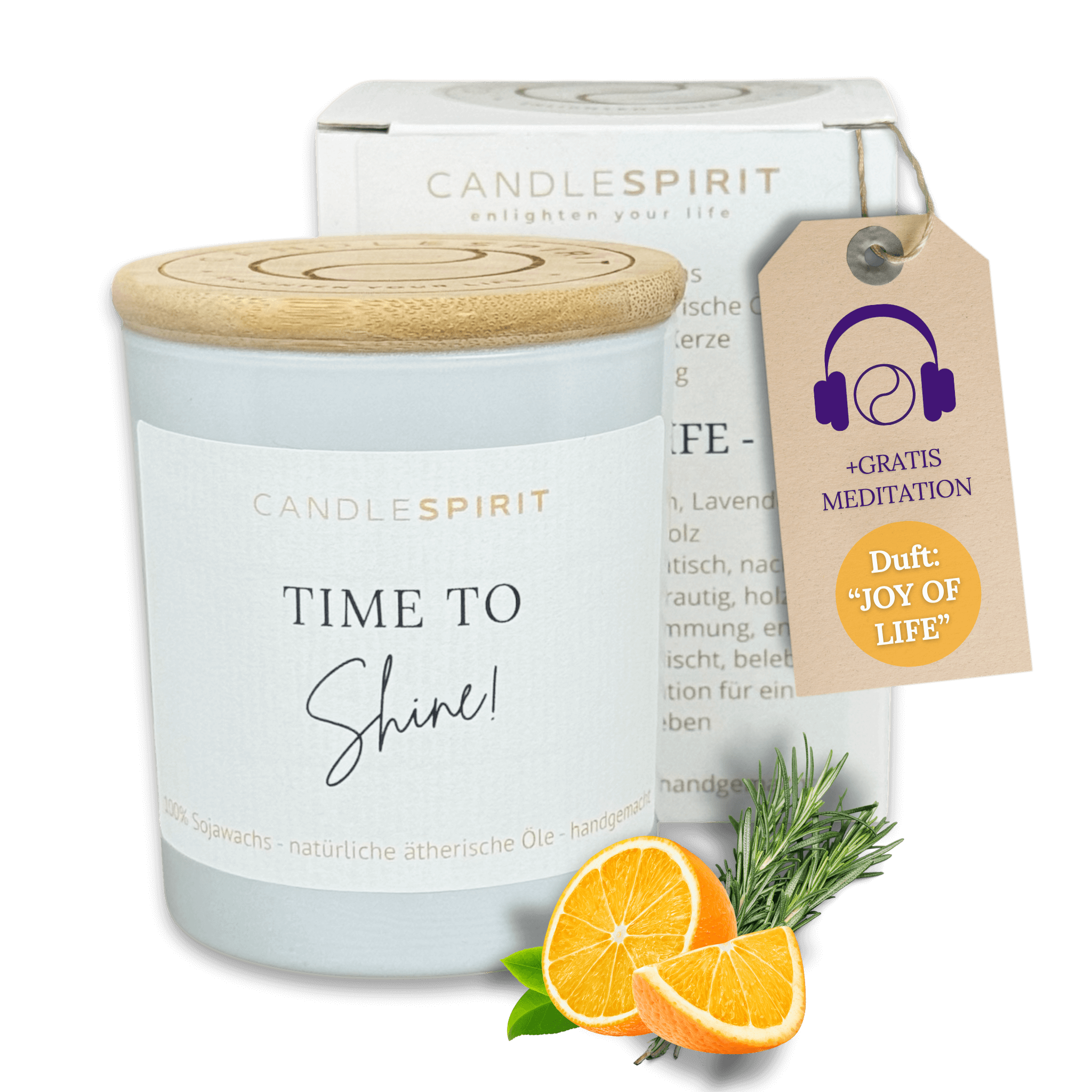 Duftkerze "Time to Shine!" mit reinen ätherischen Öle & Audio-Meditation, Duft JOY OF LOFE