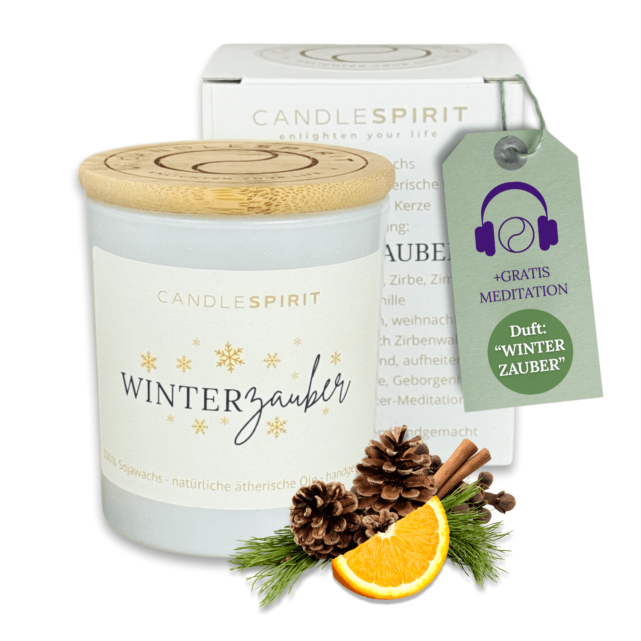 "Winterzauber" mit dem Weihnachtsduft| Aromatherapie-Duftkerze mit Audio Meditation