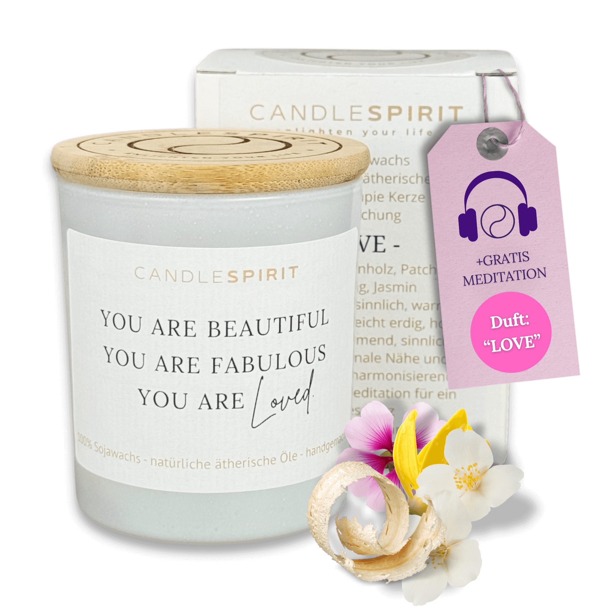 "You are beautiful, you are fabulous, you are loved" | Aromatherapie Duftkerze mit Meditation