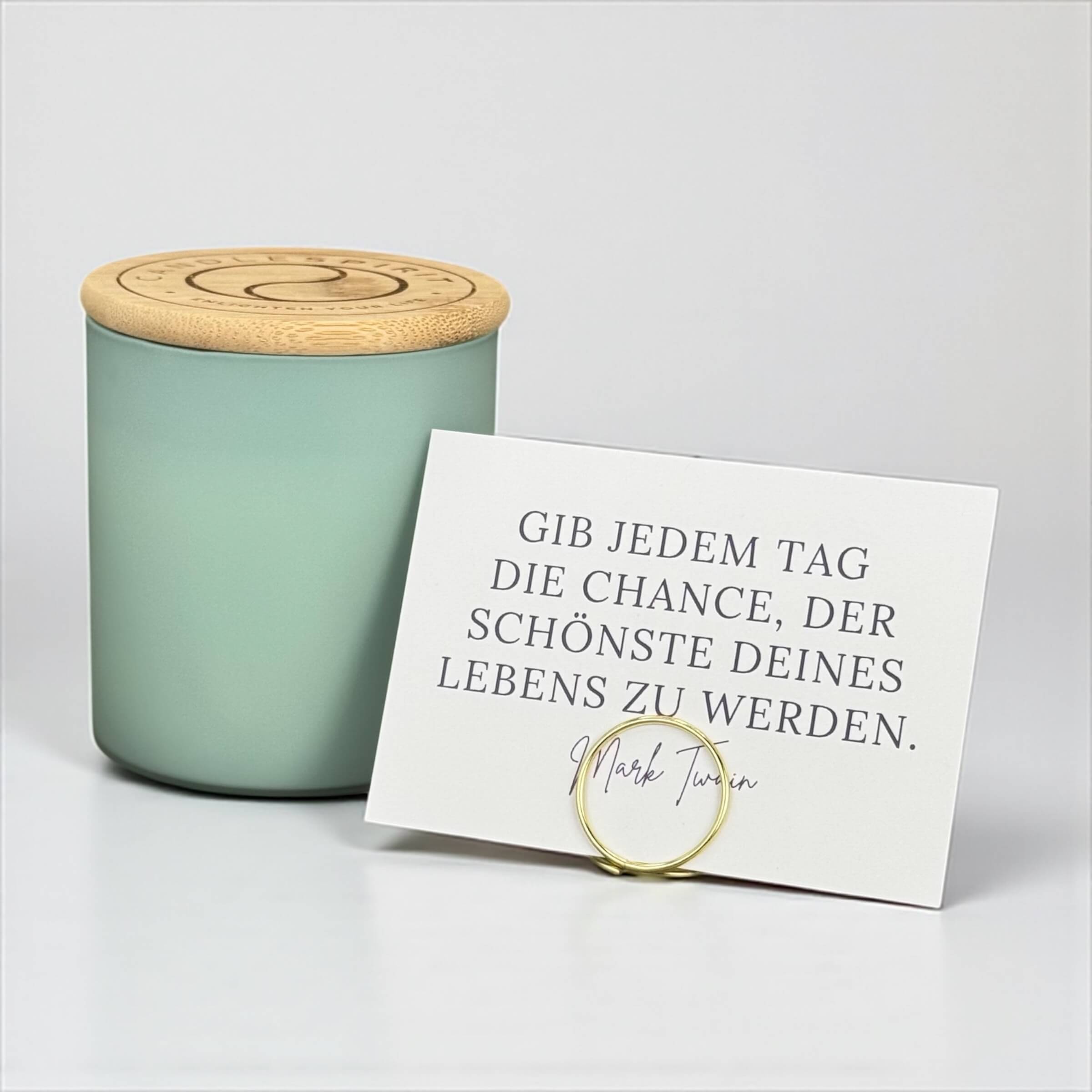 Bundle "Bleu" Aromatherapie Duftkerze mit Grusskarte, Zitat & Meditation | Duft: JOY OF LIFE