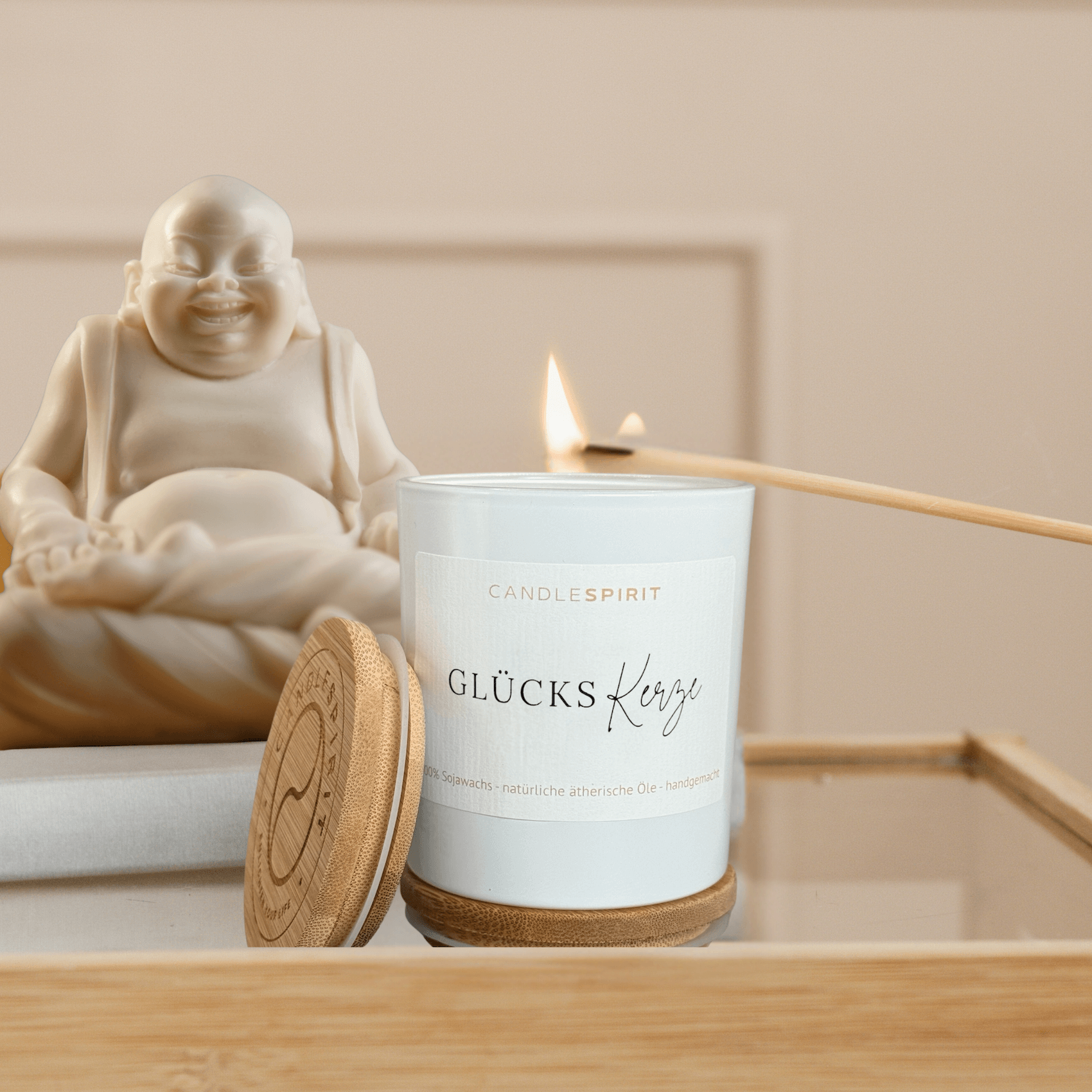 "Glückskerze" | Duftkerze mit ätherischen Ölen & Audio-Meditation