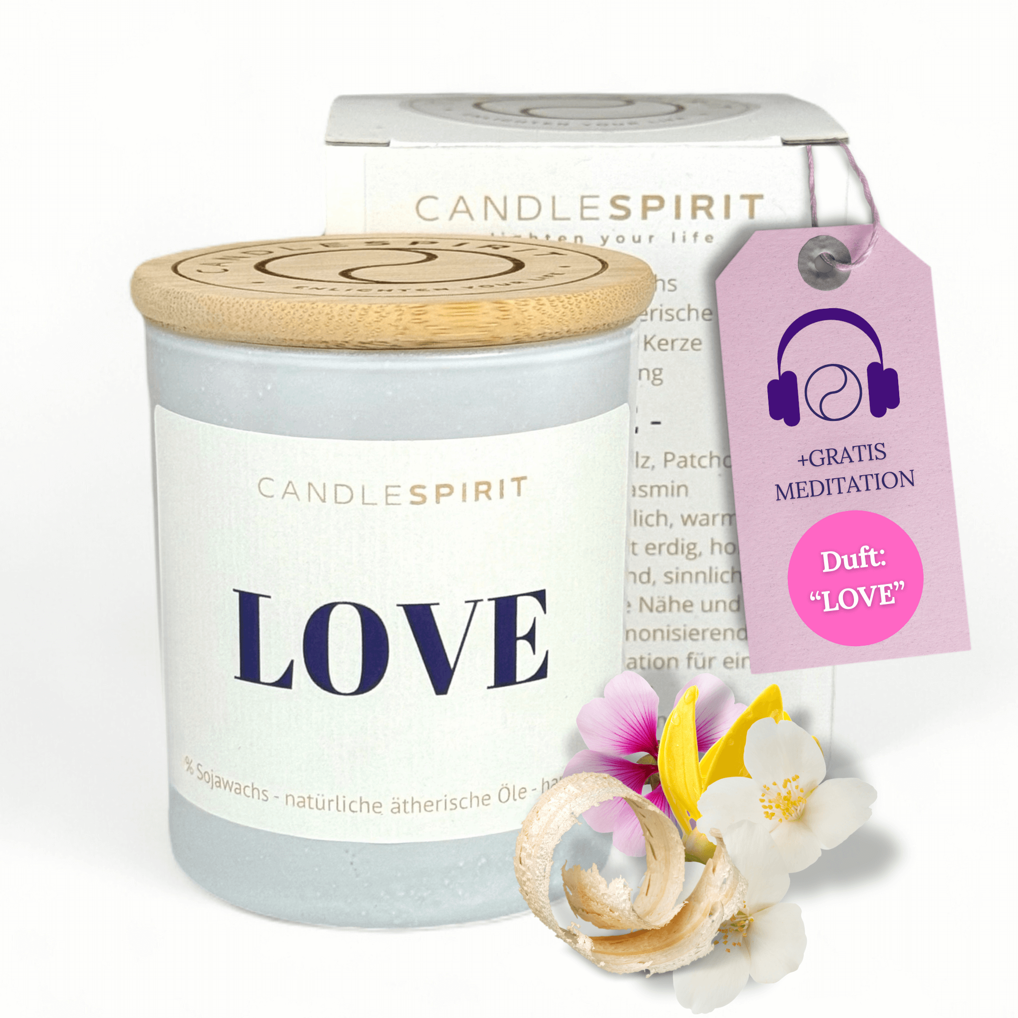 "LOVE" | Aromatherapie Duftkerze mit Meditation