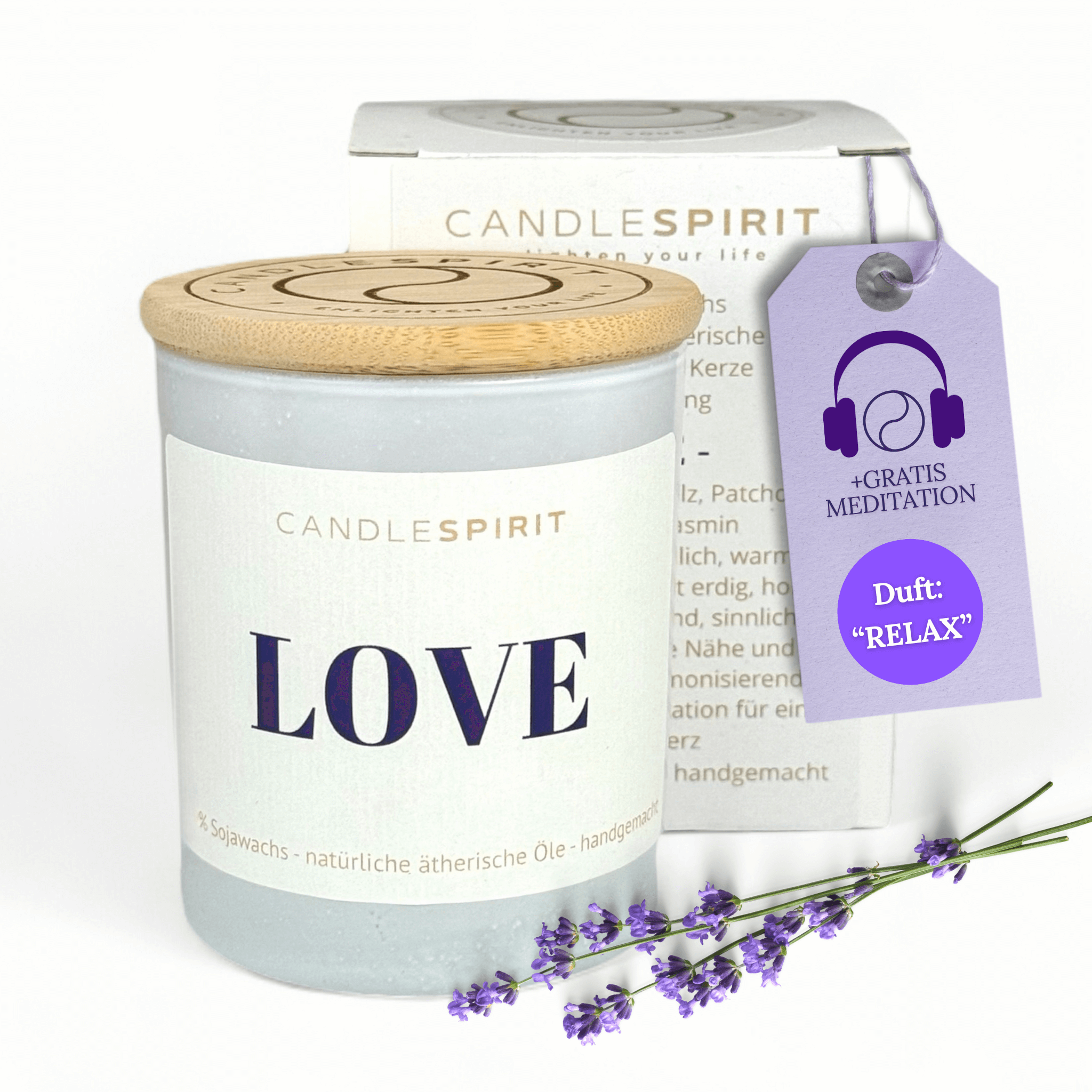 "LOVE" | Aromatherapie Duftkerze mit Meditation