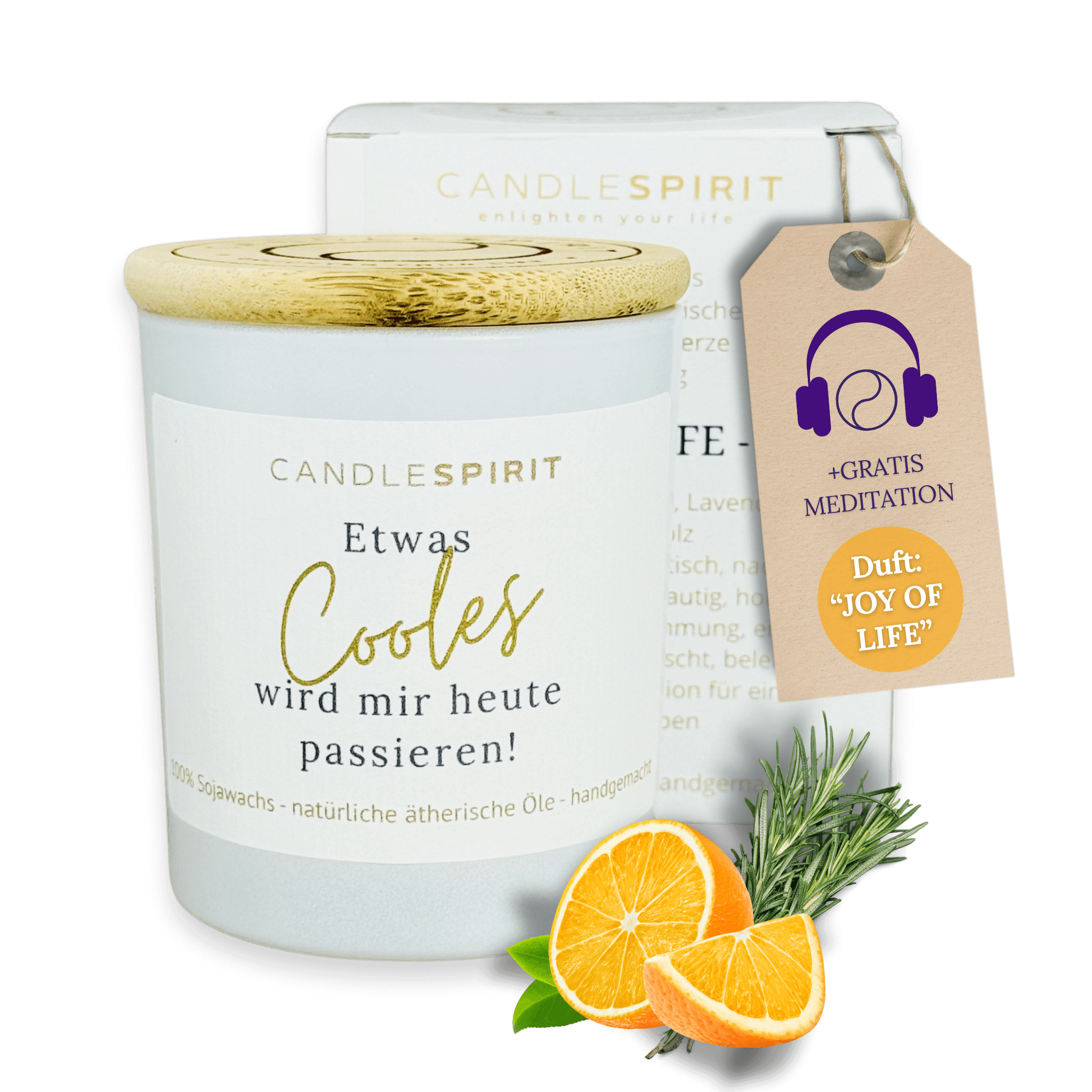 "Etwas Cooles wird mir heute passieren!" Duftkerze aus reinen ätherischen Ölen & Audio-Meditation