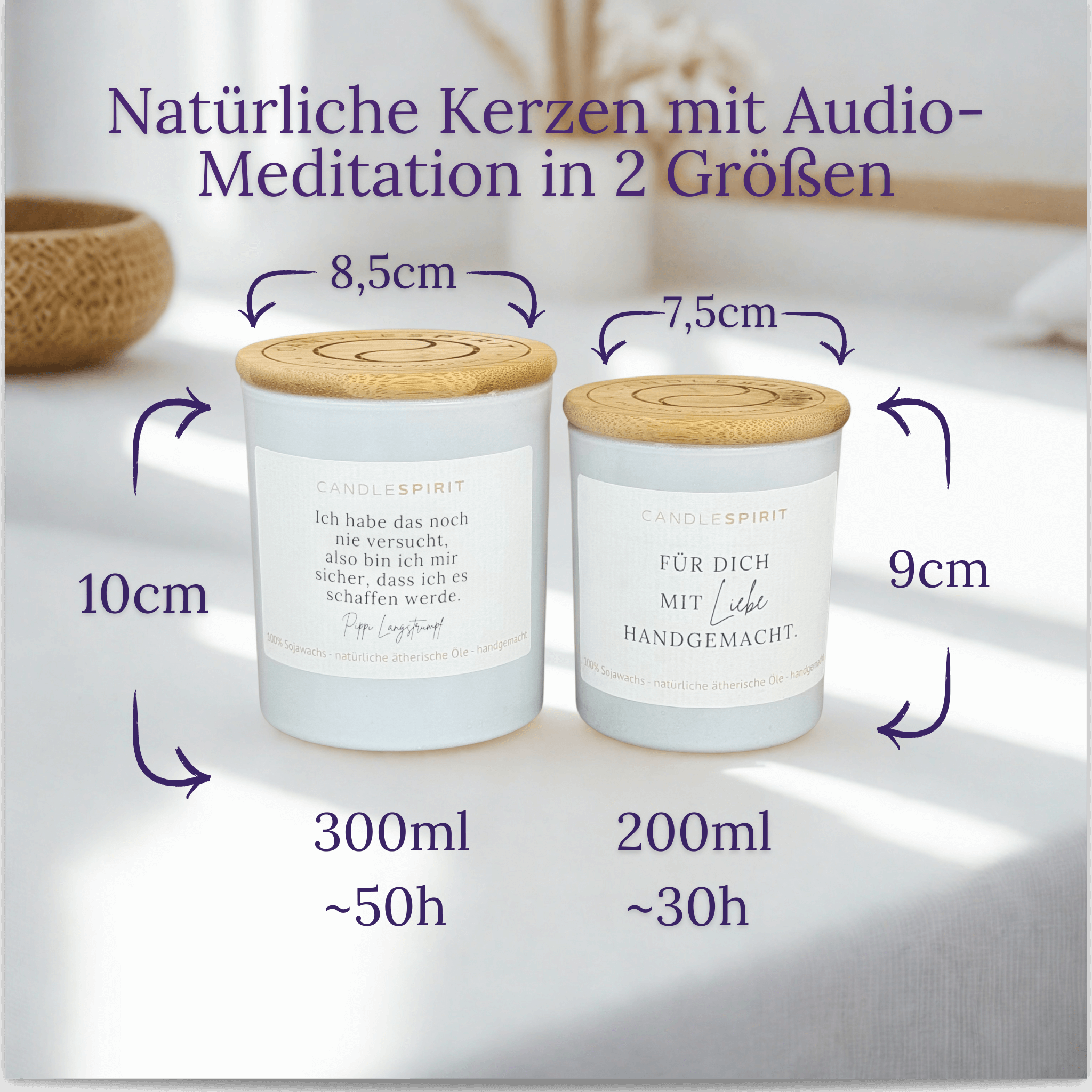 "Ich habe das noch nie vesucht, also bin ich mir sicher, dass ich es schaffen werde. Pippi Langstrumpf" | Aromatherapie Duftkerze & Gratis Meditation | Bio-Sojawachs