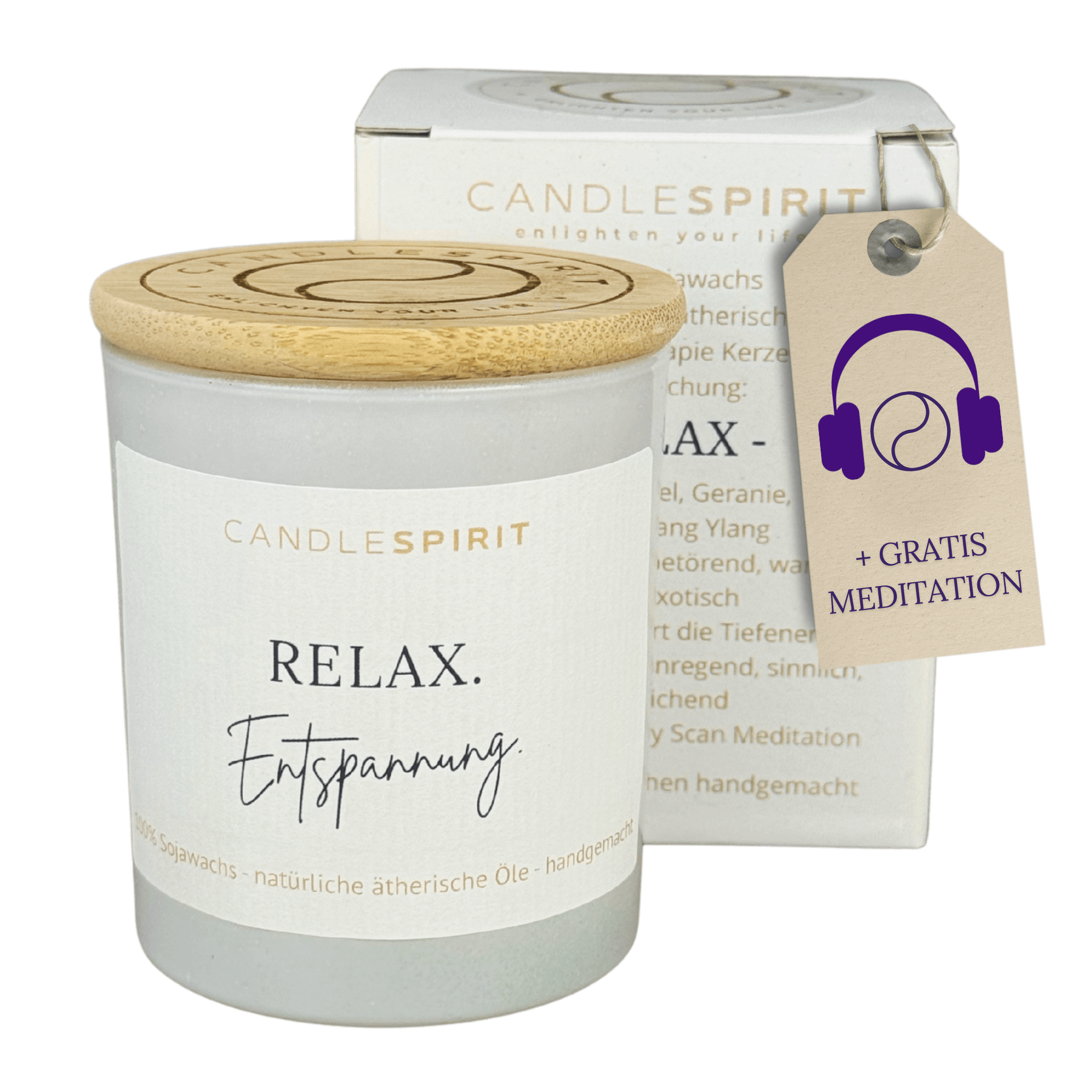 "RELAX. Entspannung." | Duftkerze mit ätherischen Ölen & Audio-Meditation