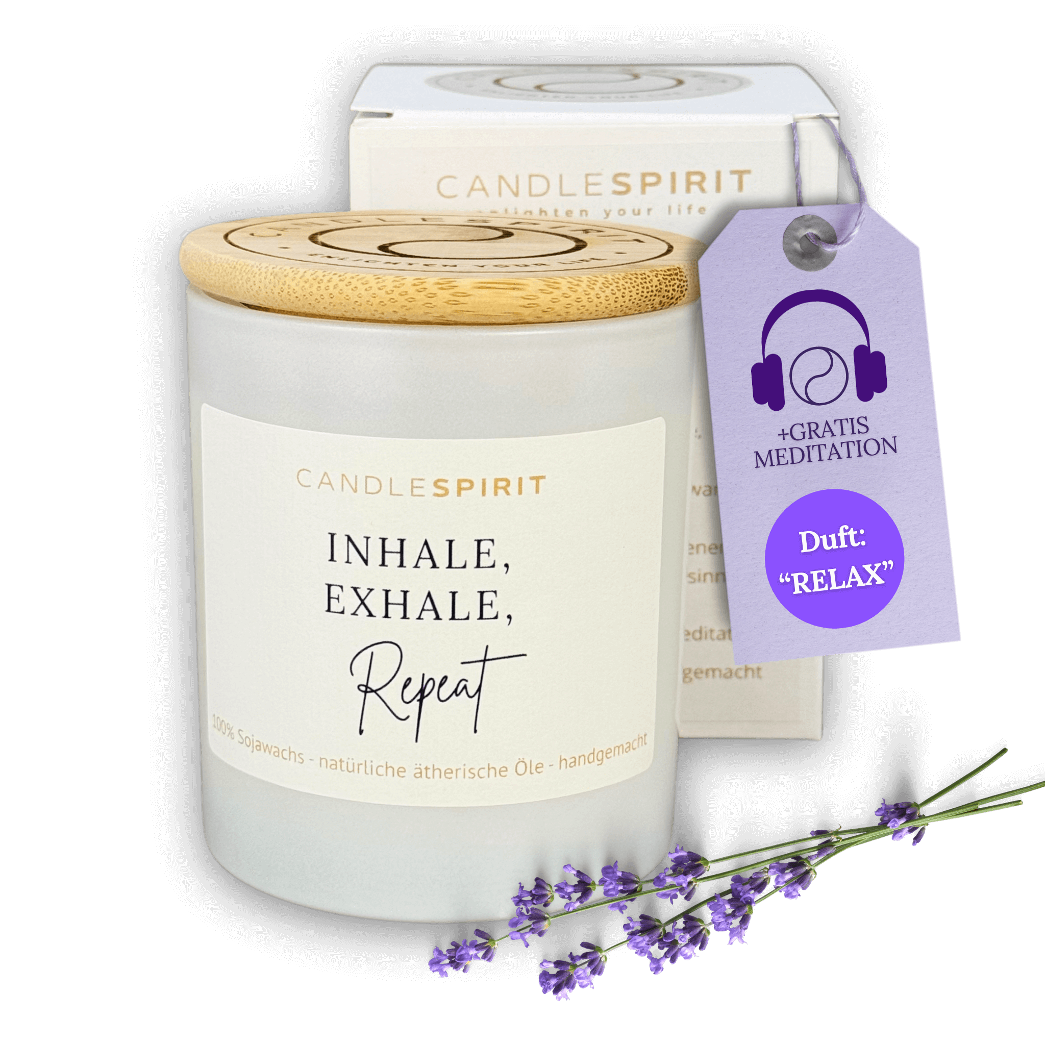 "Inhale, Exhale - Repeat" | Aromatherapie Duftkerze mit Gratis Meditation