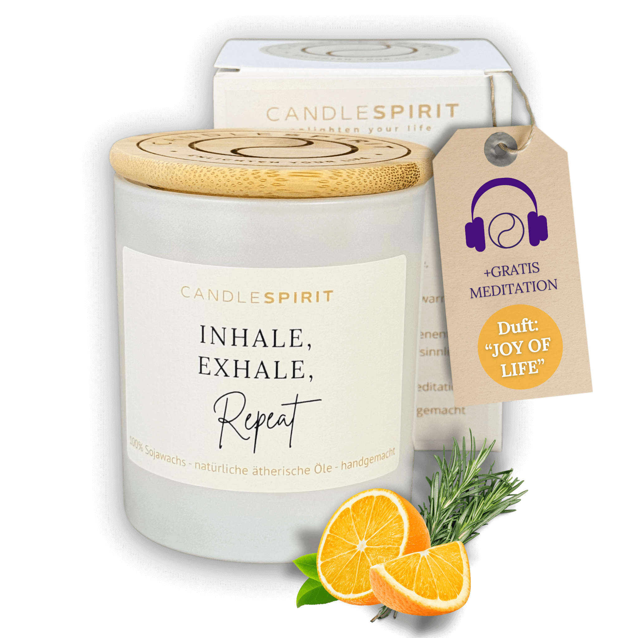 "Inhale, Exhale - Repeat" | Aromatherapie Duftkerze mit Gratis Meditation